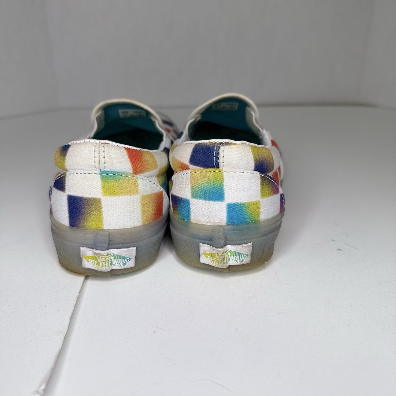 Vans Classic Slip-On «Cultivate Care» Rainbow Checks Men Sz 5.5 Women Sz 7