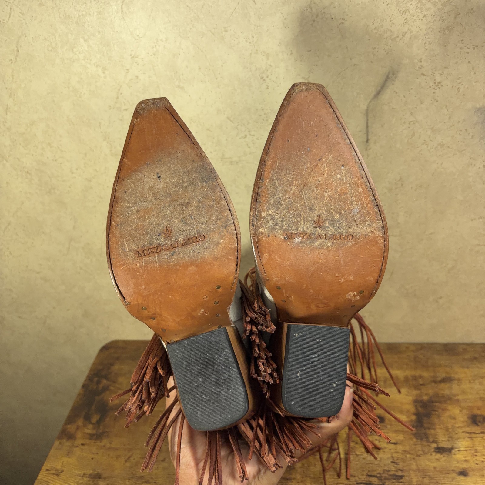 Mezcalero Western Boots Womens Size 8 White Fringe Concho Studded Boho Festival