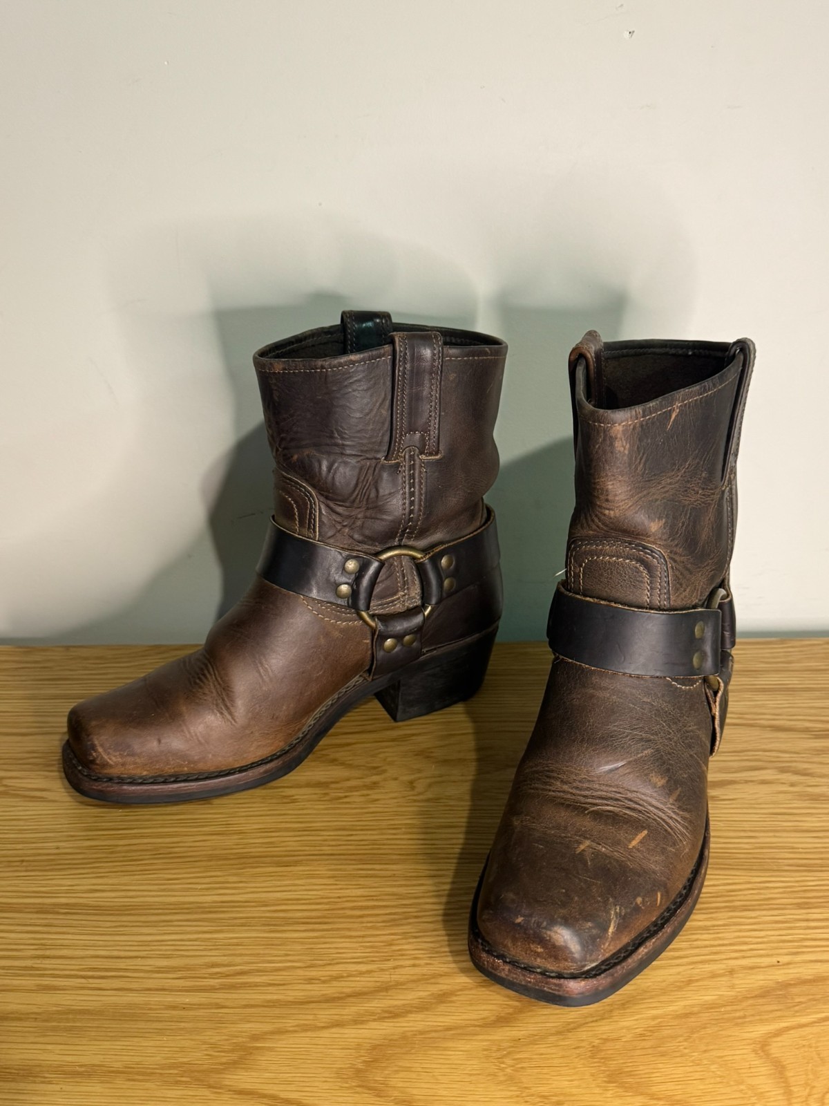 Frye Brown Leather Harness 8R Engineer Ankle Boots US Size 6 USA Made