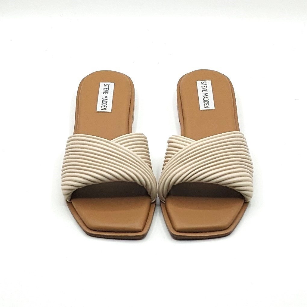 Steve Madden «LIMITT» Women’s Textured Cris-Cross Flat Mule Sandal (Bone) – NEW
