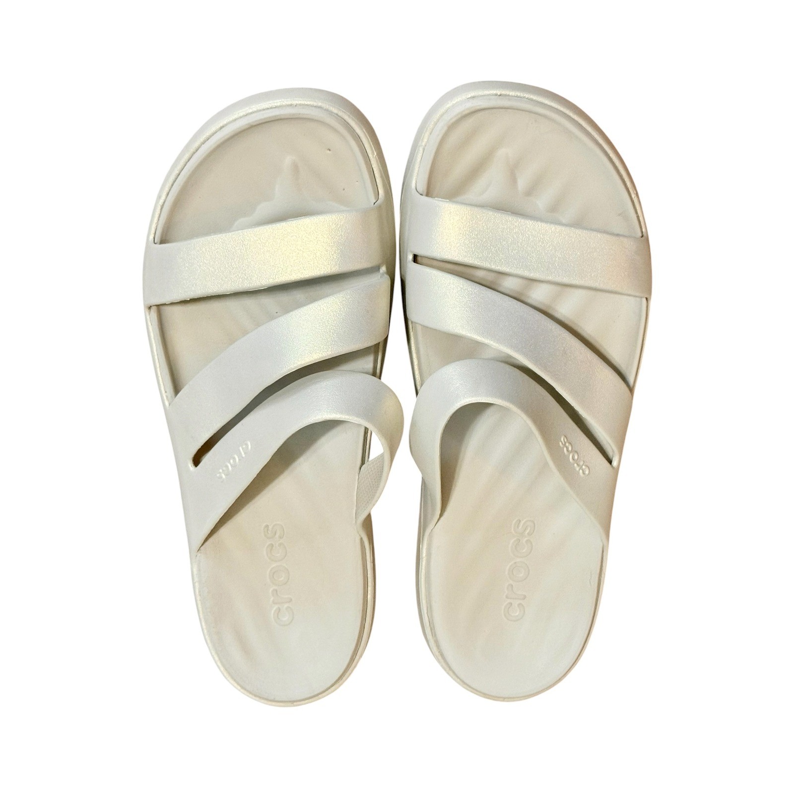 Crocs Getaway Strappy Sandals Womens Sz 9W Pumice Metallic Shimmer Croslite