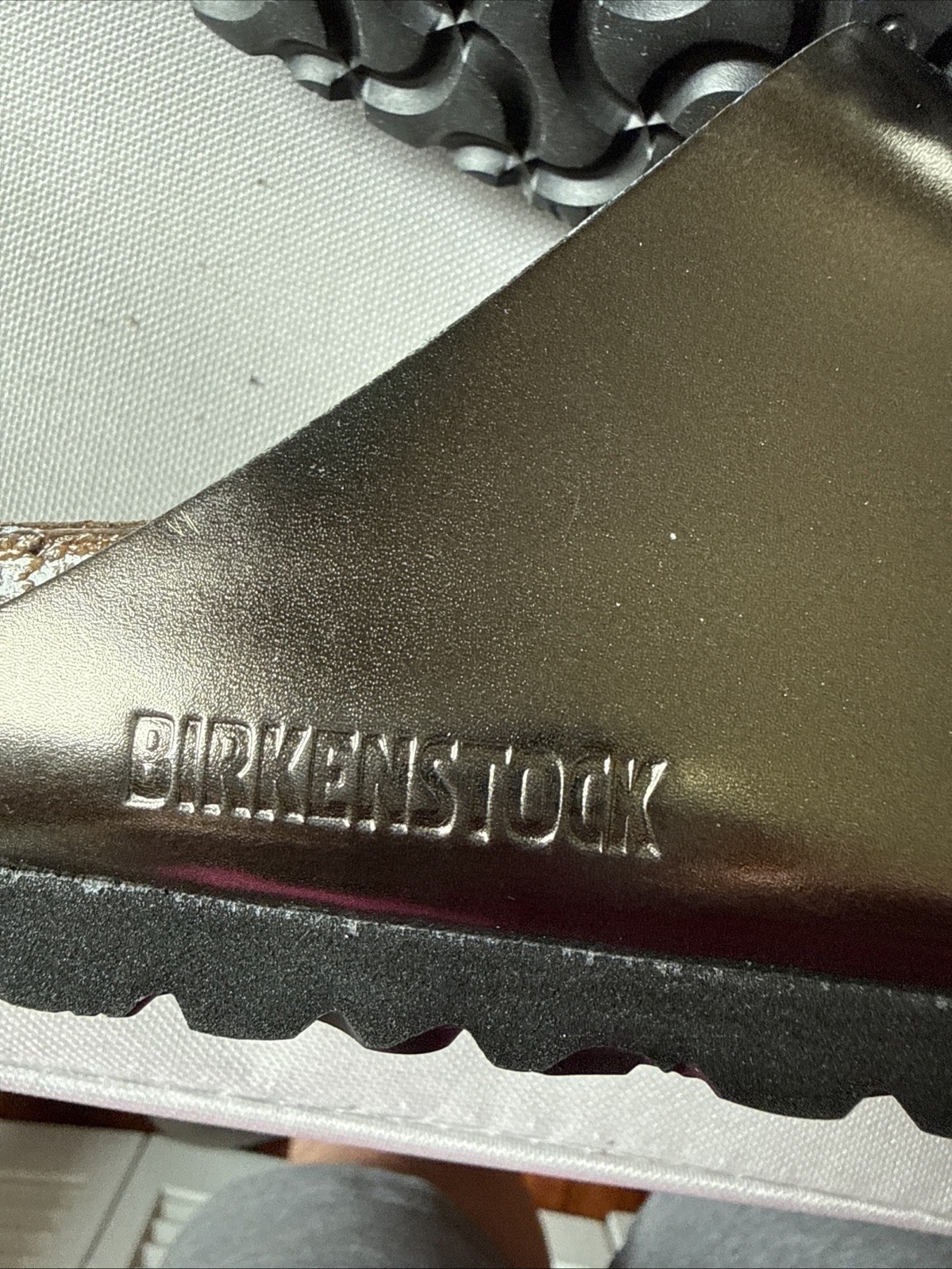 Birkenstock Arizona Metallic Anthracite Leather Soft Footbed Sandals EU 38R US8