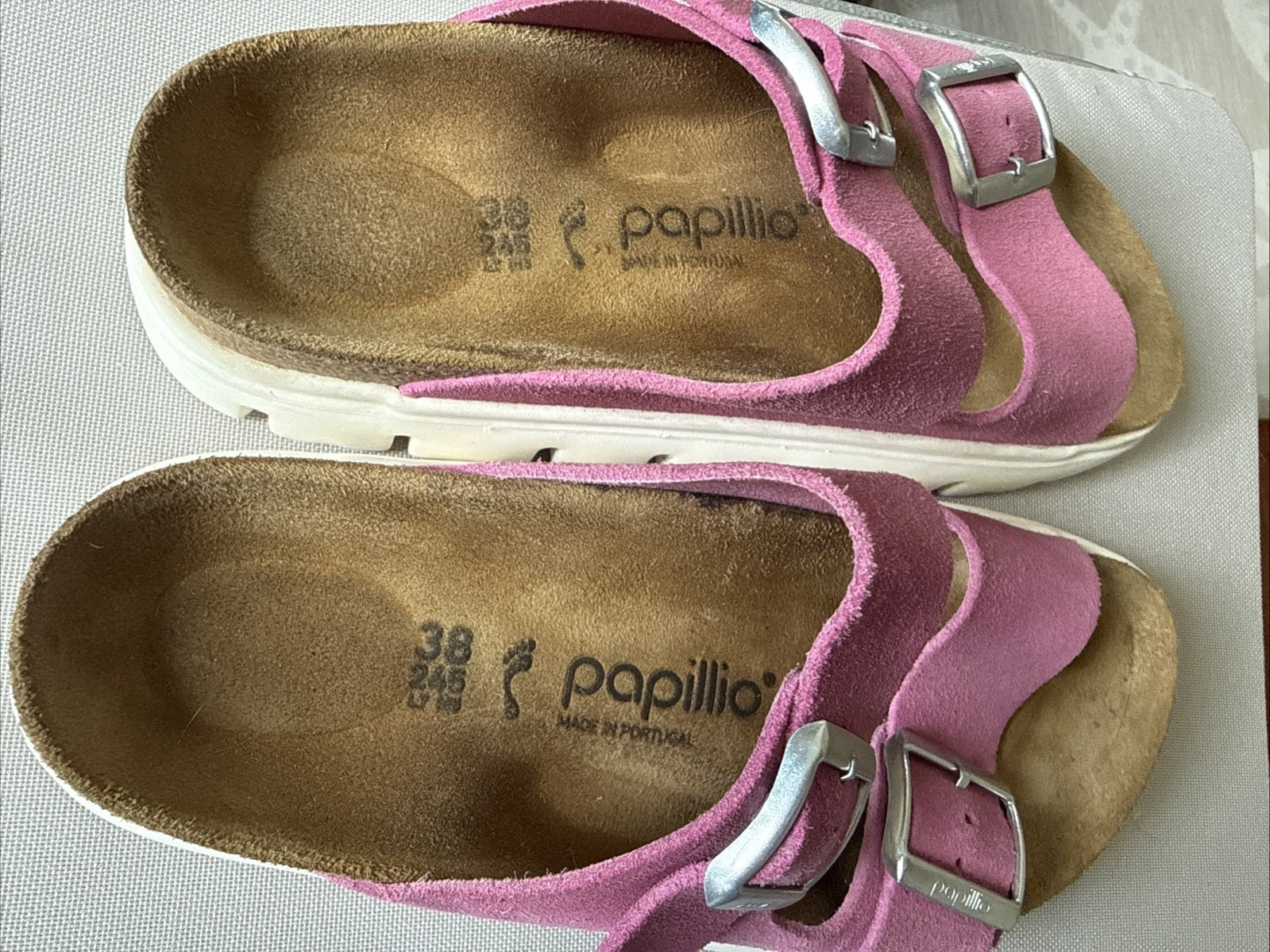 Papillio Birkenstock Fuchsia Pink Suede Platform Slides Womens Size 7 N 38 Shoes