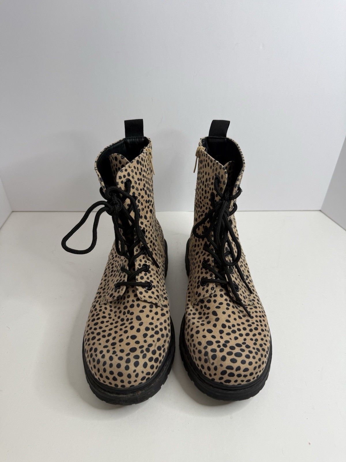 Torrid Leopard Print Combat Boots 9.5WW Wide Width Lace Up Side Zip 13669726