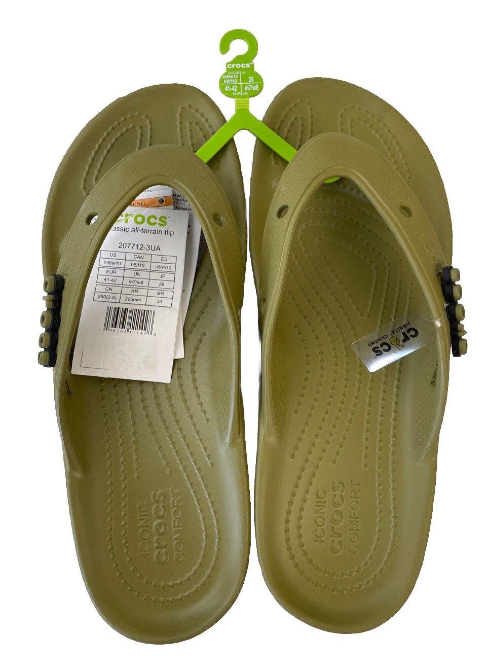 NWT Crocs Classic All Terrain Flip Sandal Olive Aloe Men 8 Women 10