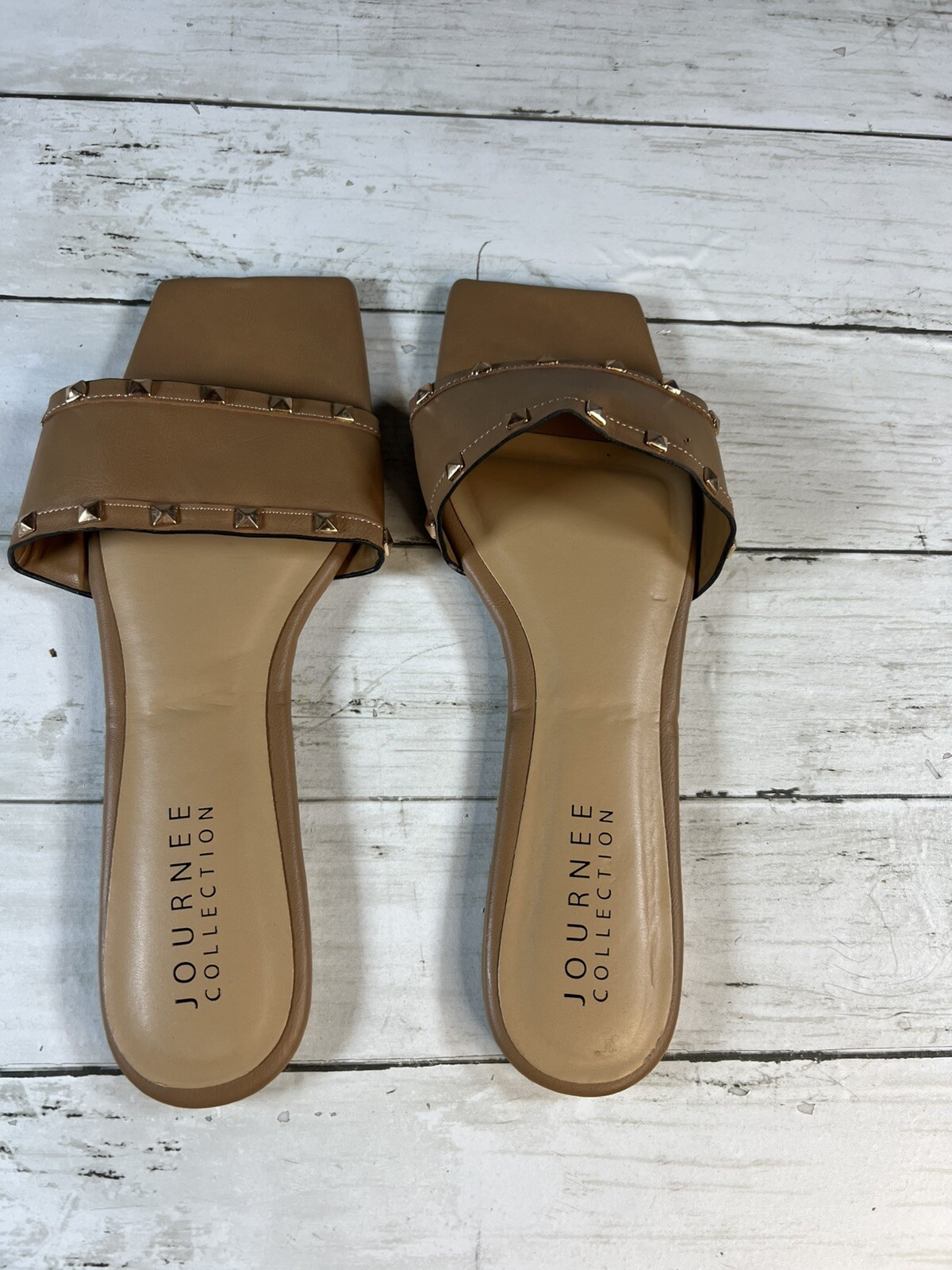 Journee Collection Women’s Size 11 Tru Comfort Foam™ Tan Studded Sandals Slides