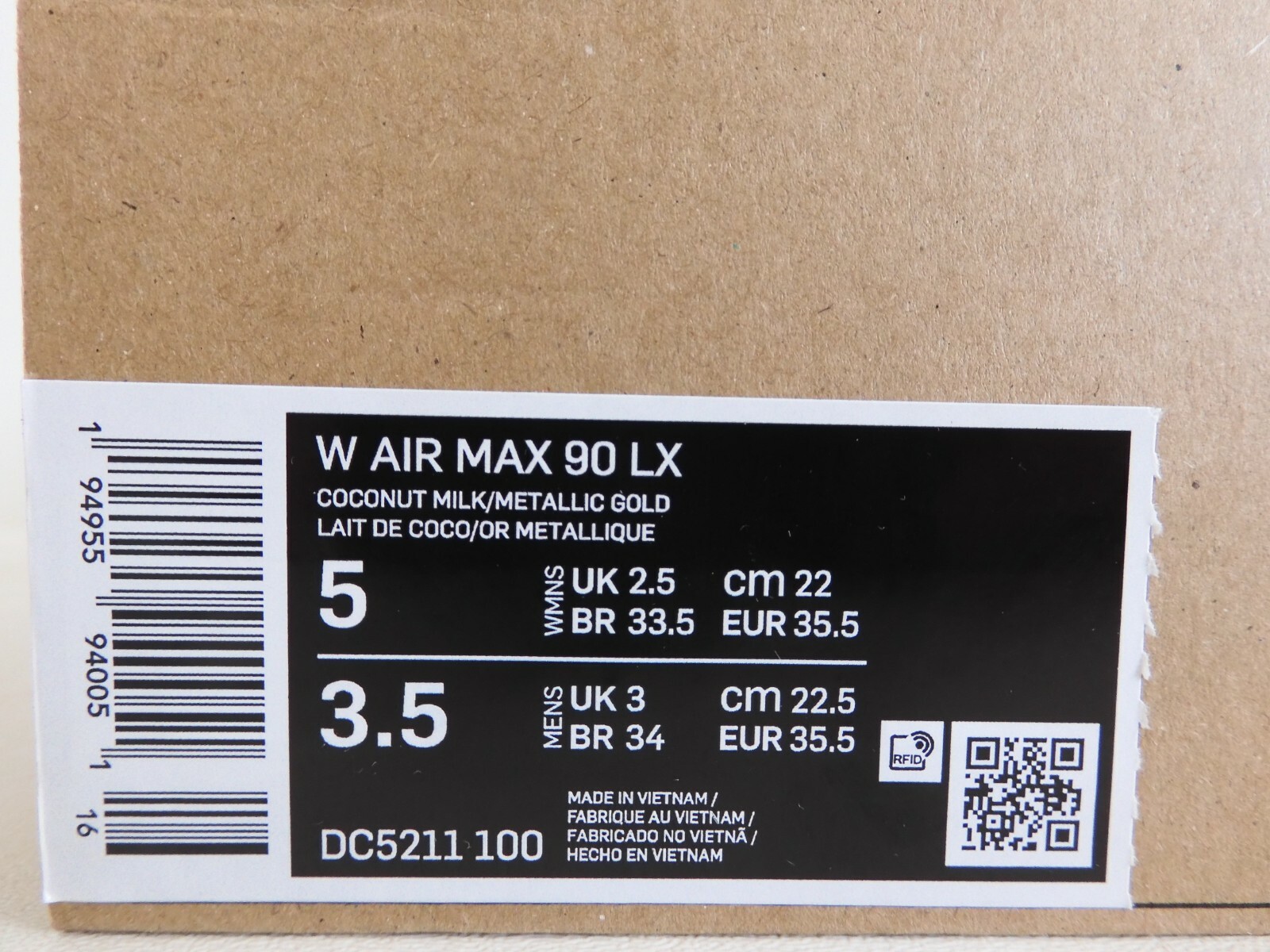 WMNS NIKE AIR MAX 90 LX «HAPPY PINEAPPLE» COCONUT MILK-GOLD SZ 5 [DC5211-100]
