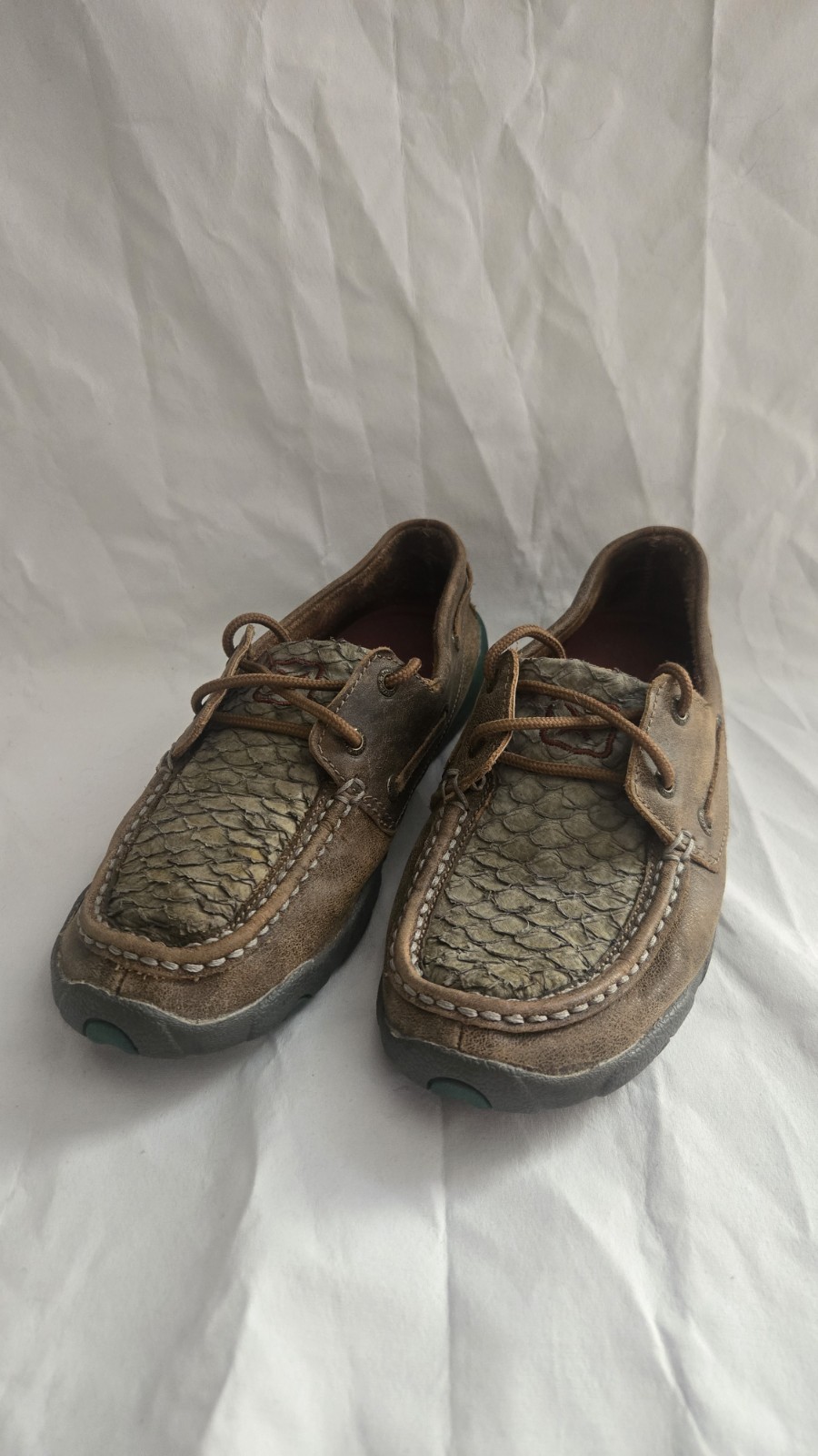 Twisted X Women’s Brown Leather Fish Scale Driving Mocs Shoes WDM0067 Sz [ 7 1/2