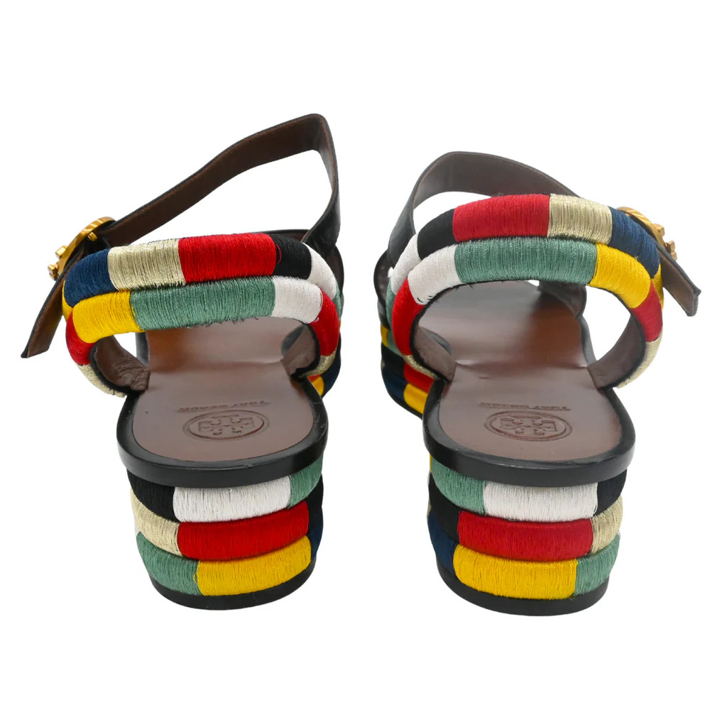 TORY BURCH | Camilla Black Leather Colorblock Platform Sandals Size 9.5M