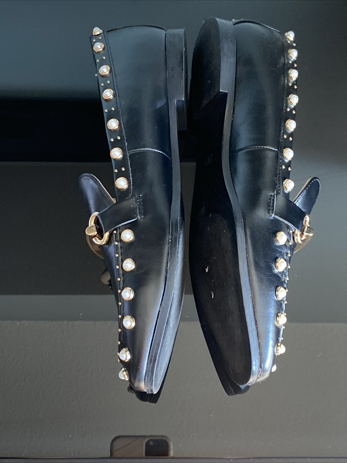 ZARA STUDDED PEARL LOAFERS FLATS LOAFERS SIZE 38 US 7 EUC