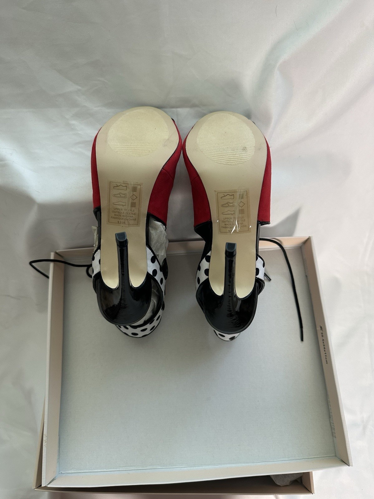 Madison by Shoedazzle Red White Black Polka Dot Lace-Up Open Toe Heels 6.5