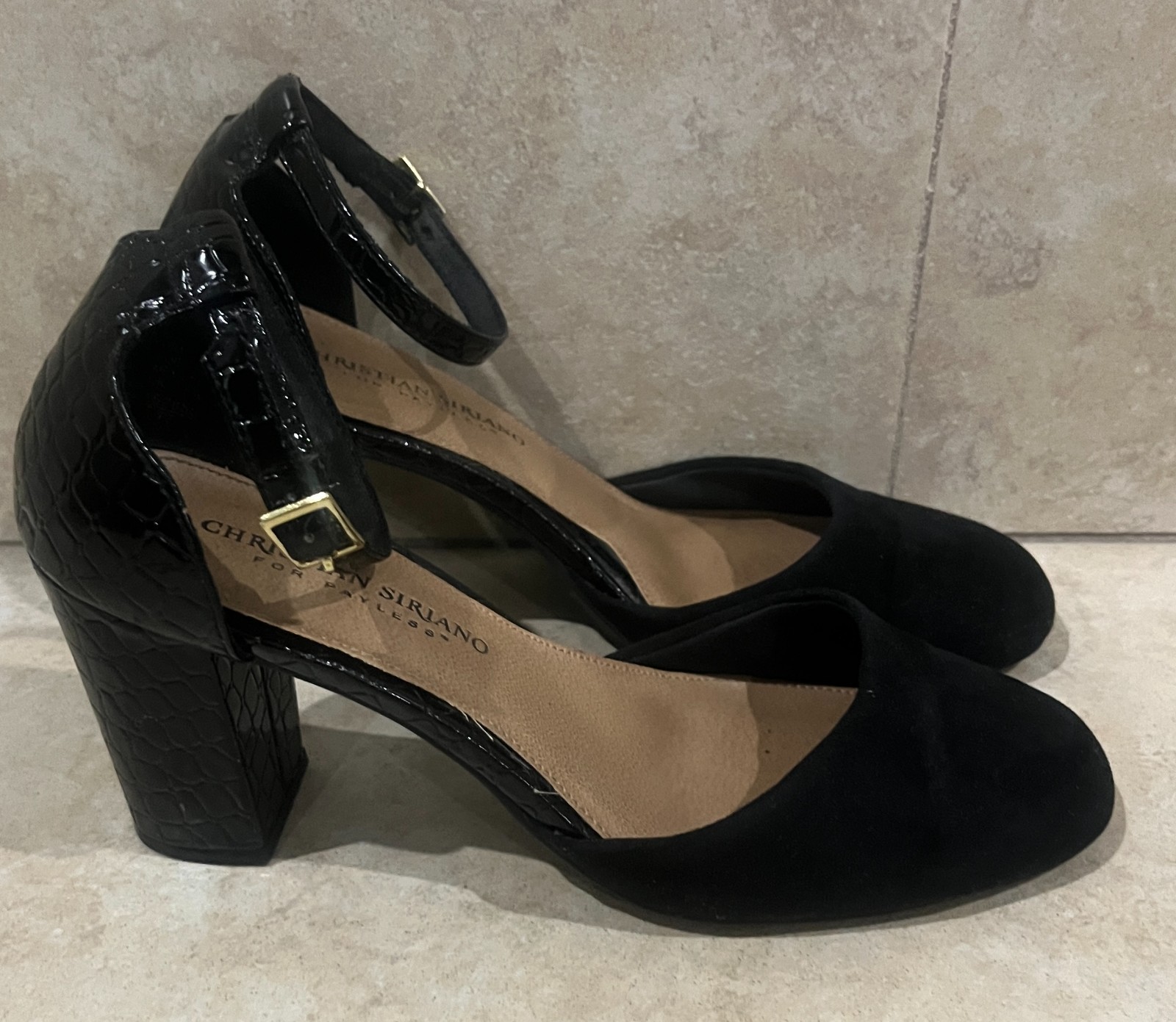 Christian Siriano for Payless Women’s Black Block Heel Ankle Strap Pumps Size 7