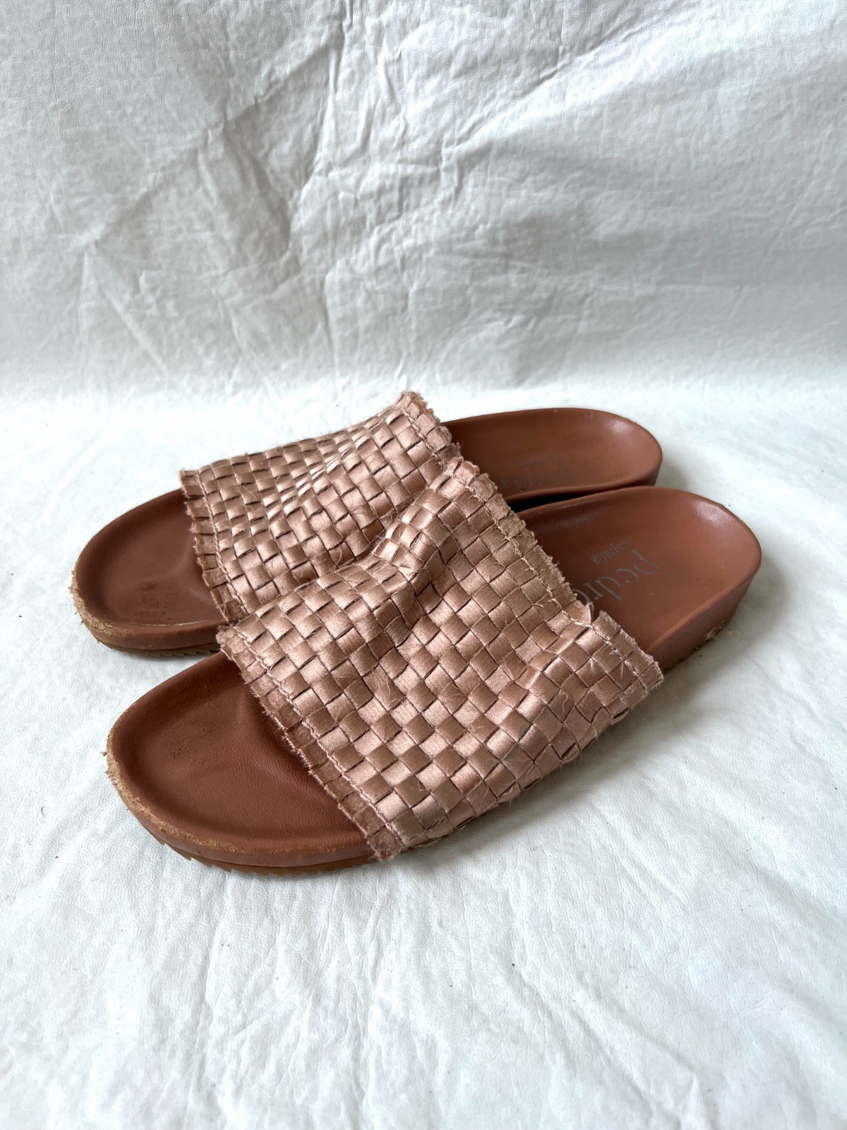 Pedro Garcia sandals 38.5 womens 8.5 woven satin dusty rose leather slides flat
