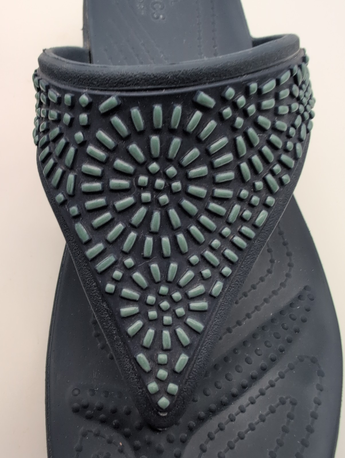 Crocs Monterey Diamante Sandals Womens 10 Blue Comfort Platform Wedge Thong Boho