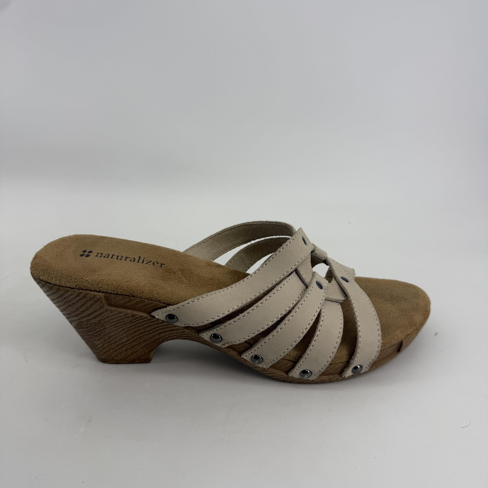 Naturalizer Captain-Rice Sandals Womens Size 9M Tan Nubuck Slide Wedge Comfort