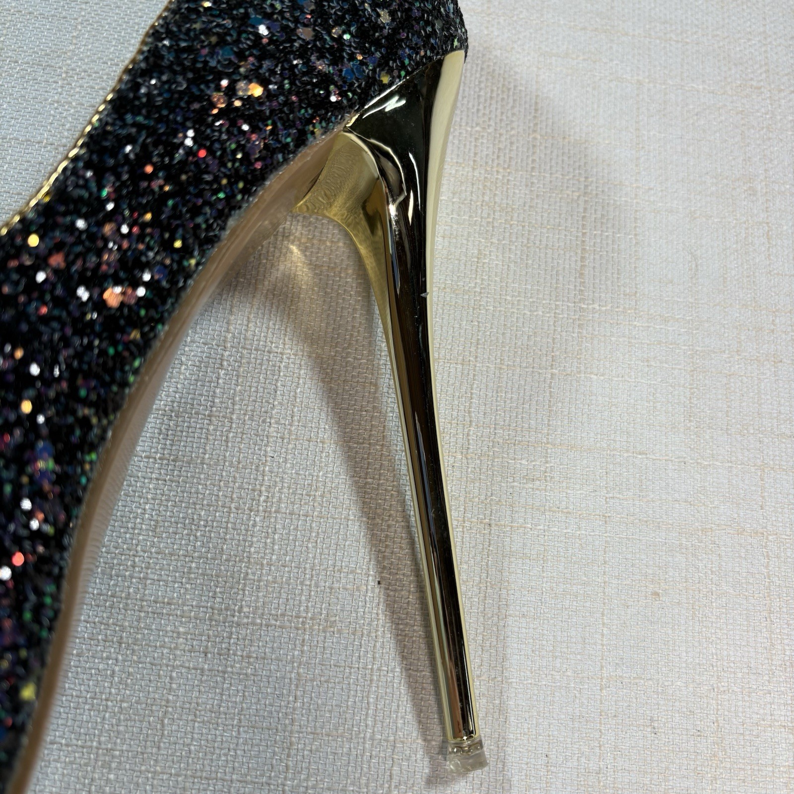 Black Glitter Platform Stiletto Heels Size 40 Gold High Heel Party Pumps