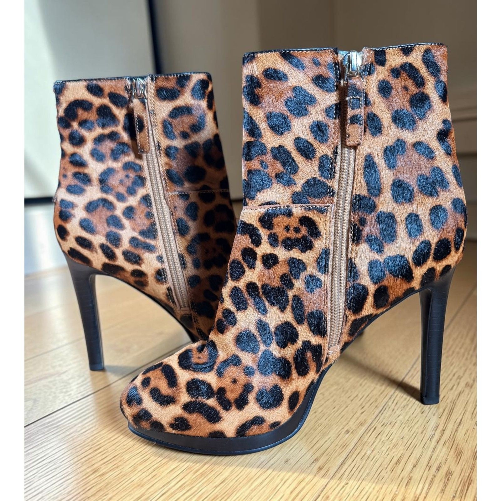 Nine West Leopard Print Haircalf Ankle Booties Stiletto Heel Women’s Size 7.5