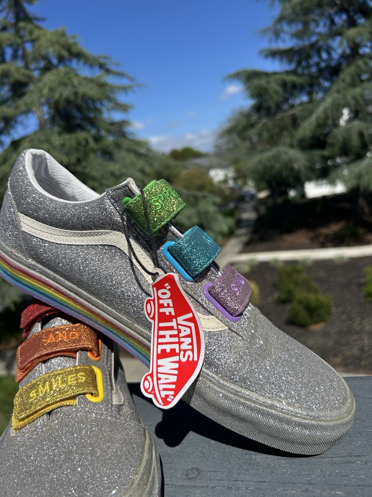 Vans x Flour Shop Old Skool Glitter Rainbow 🌈 Women’s 9.5 Hook-and-Loop Shoes