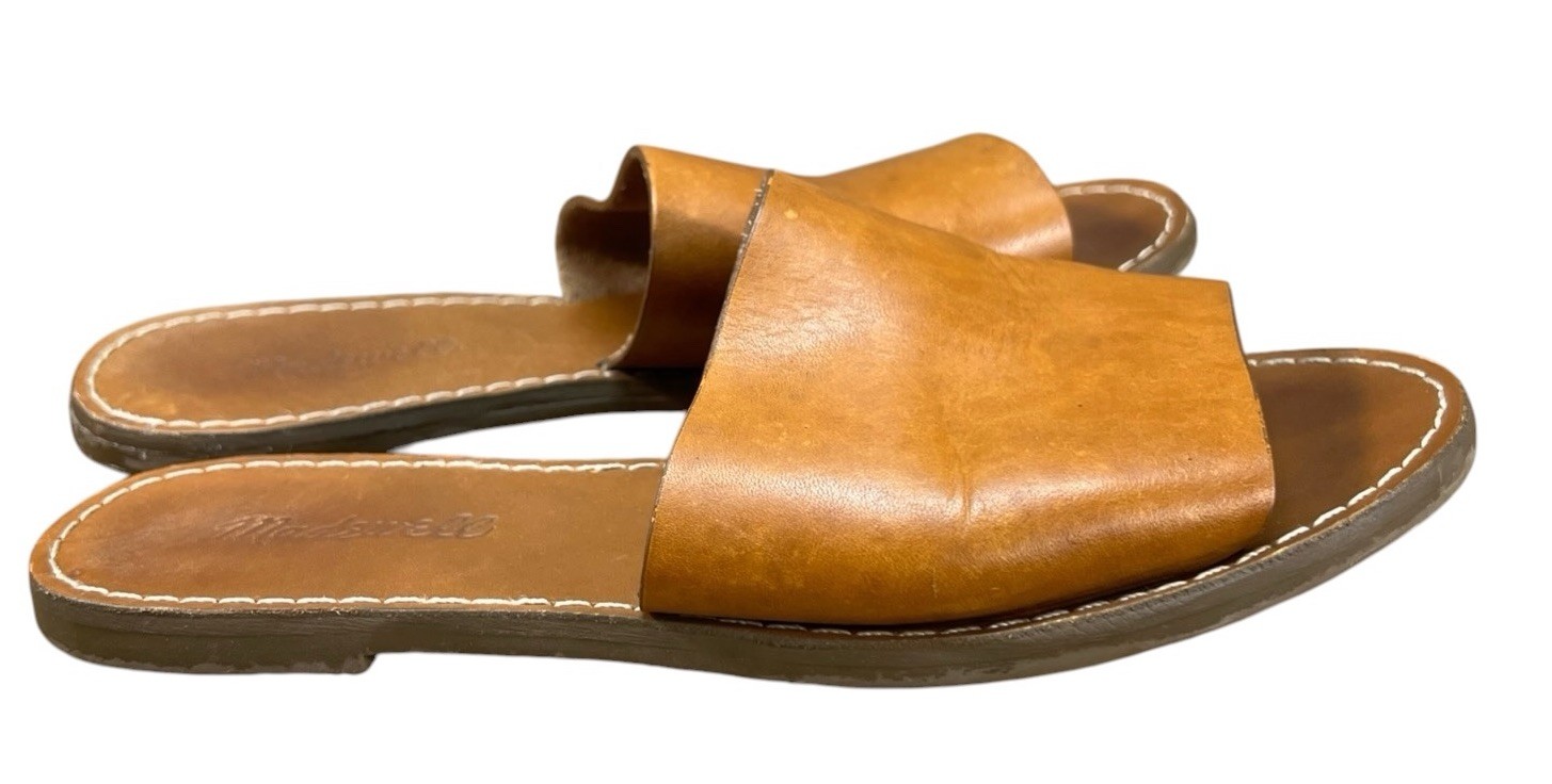 Madewell The Boardwalk Post Slide Sandals Brown Leather Slide Boho Size 7 M