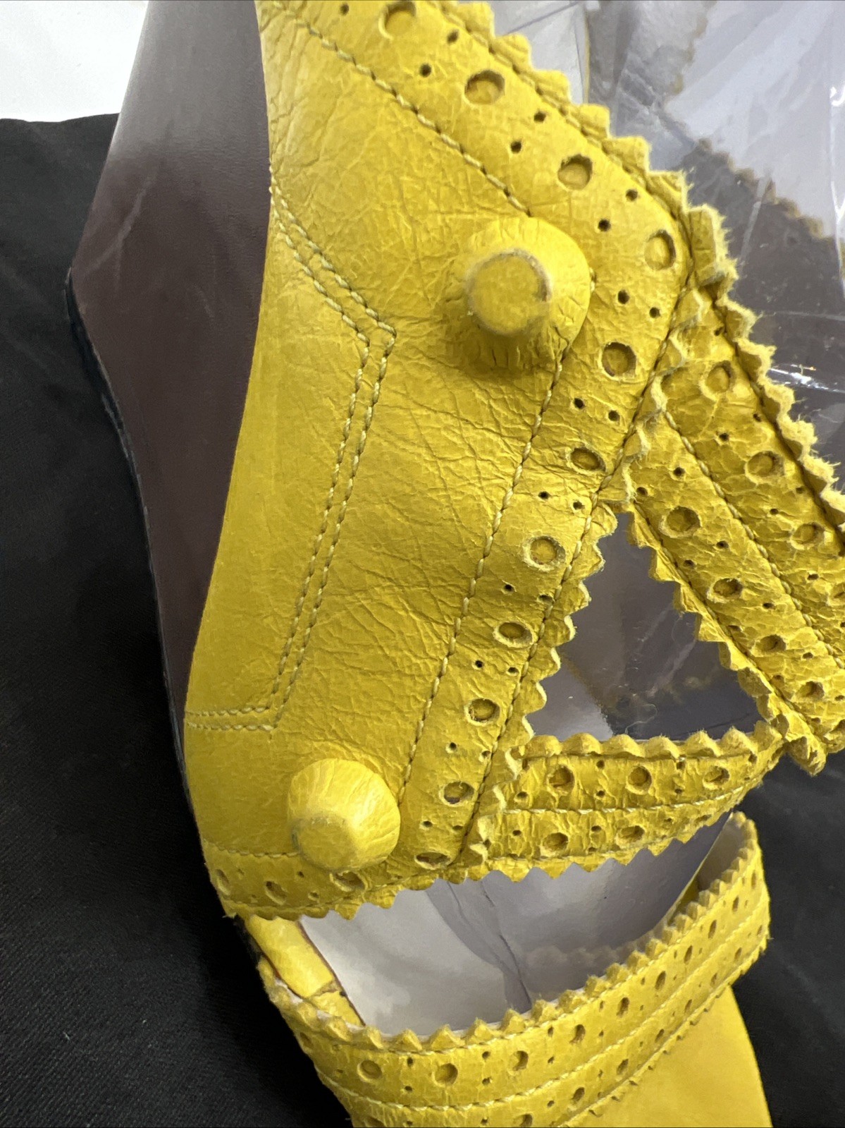 Balenciaga 40 Wedge Sandals Mules Gladiator Caged Pump Booties Yellow City Studs