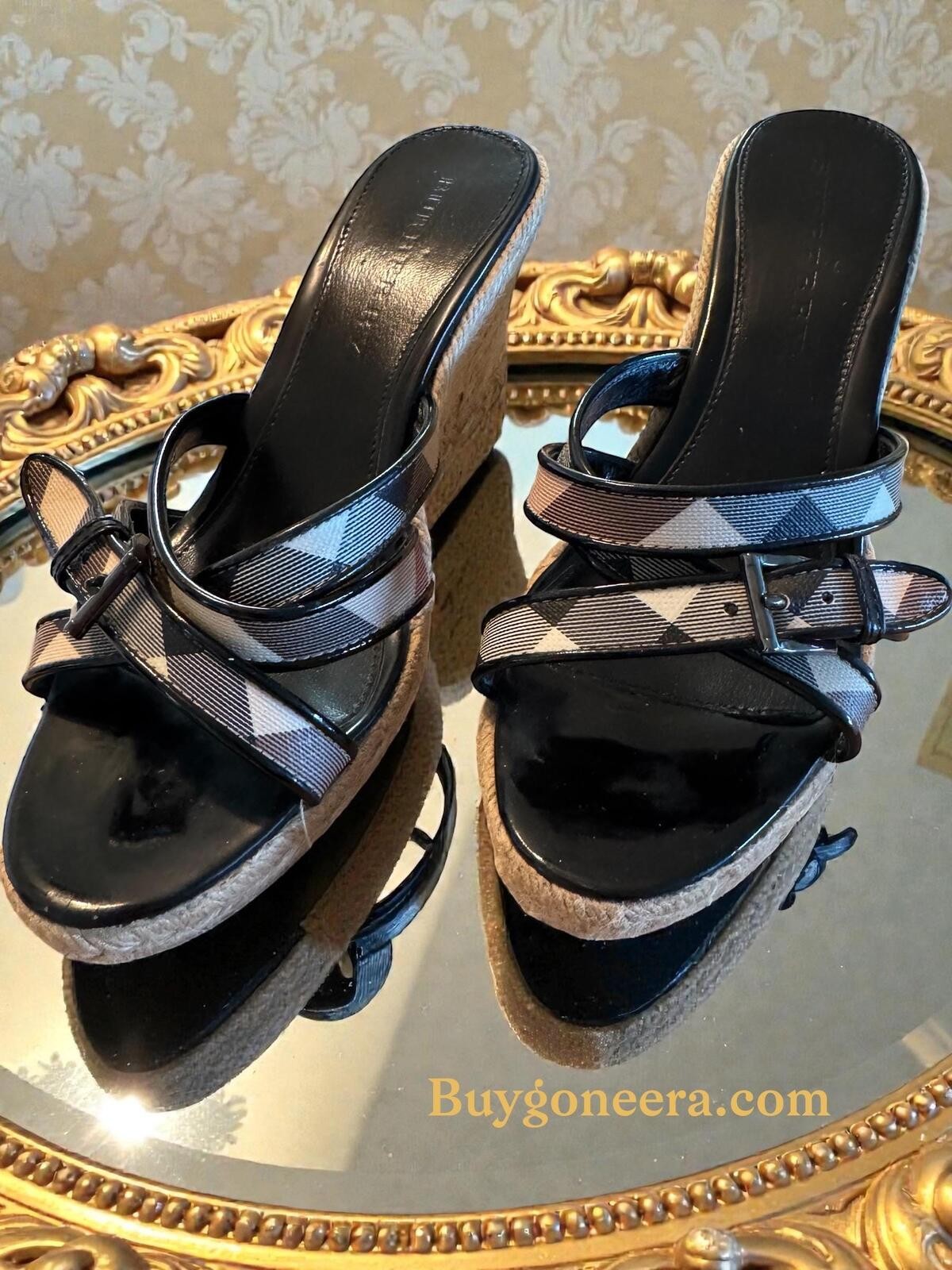 Designer Burberry Nova Check Espadrille Wedge Sandalls ~ EUC ~ Size 39