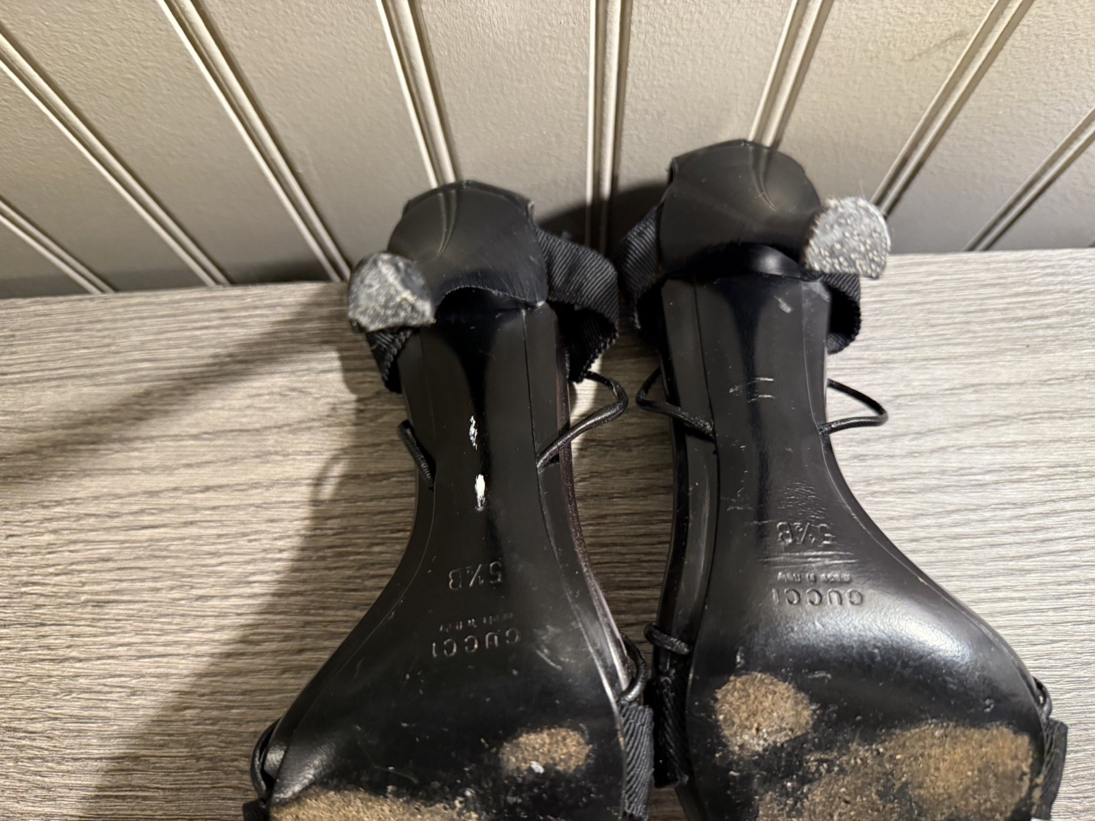 Authentic Gucci Tom Ford Black Ribbon Lace Up Heels Sandals 5.5B Made in Italy