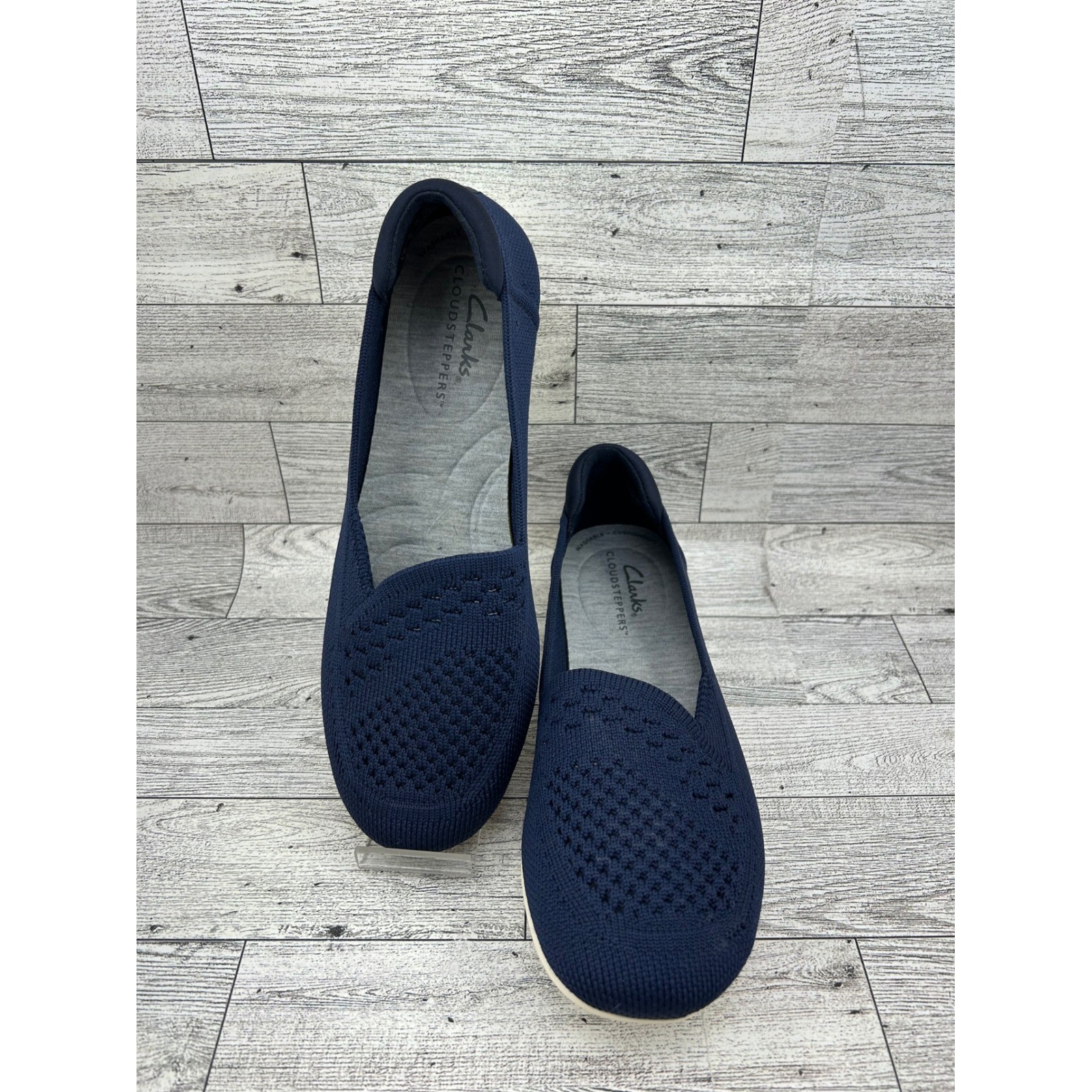Clarks Cloudsteppers Carly Star Navy Blue Knit Slip On Loafer Flats Women US 6