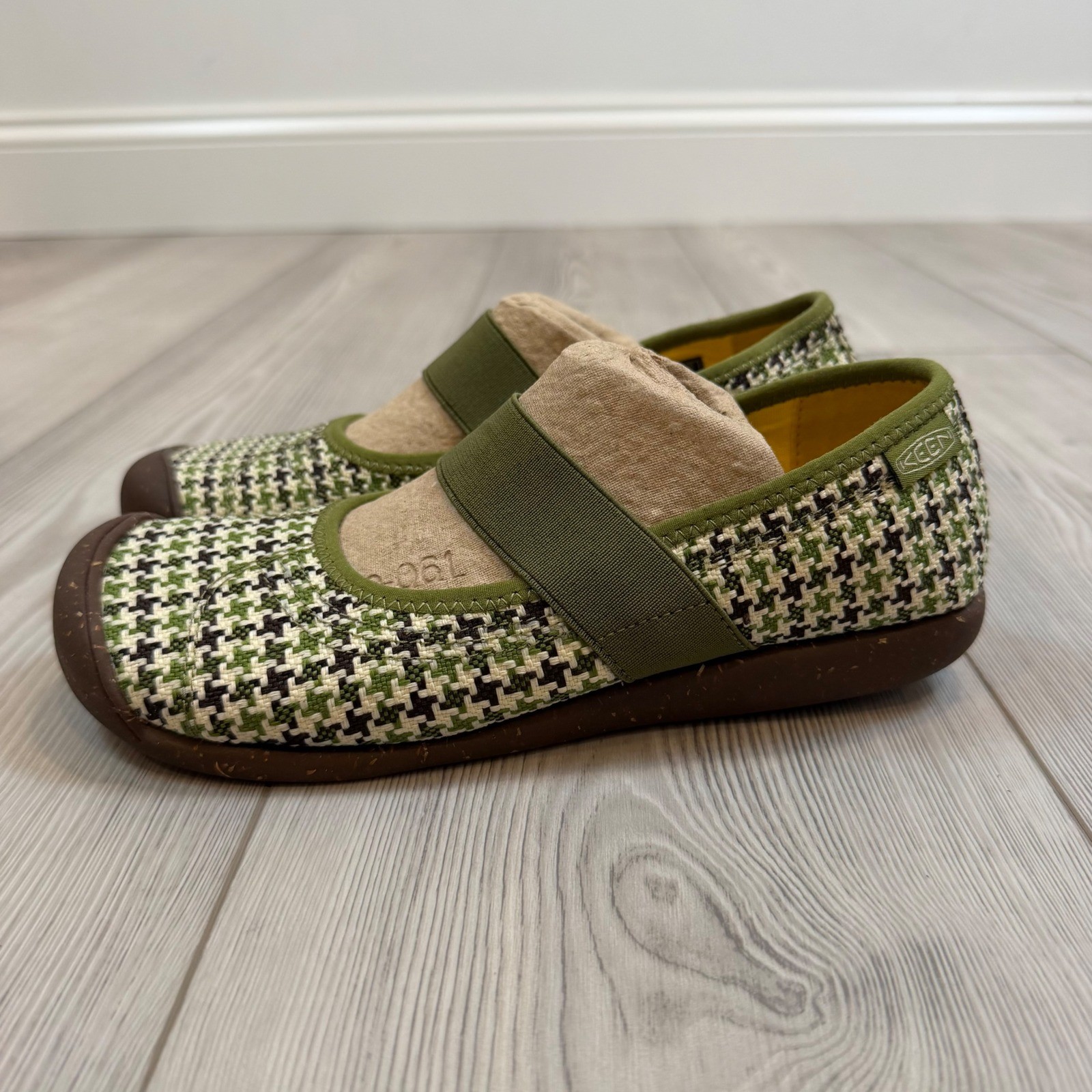 Keen Sienna MJ Canvas Loden Print Houndstooth Green Mary Jane Flats Womens 8 NEW