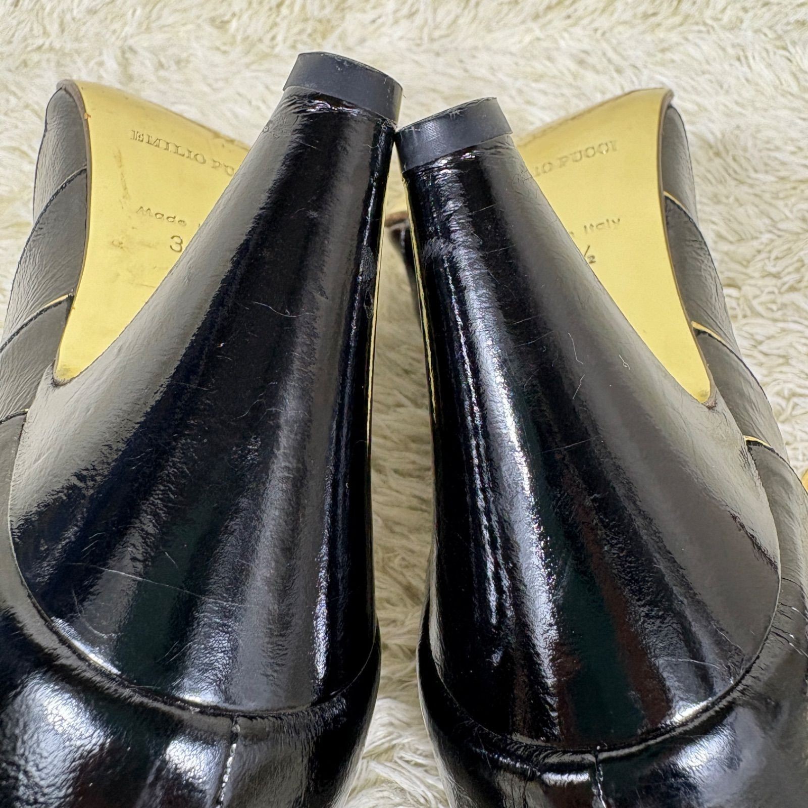 Emilio Pucci Booties Patent Leather Black Bow Pointed Toe EU36.5