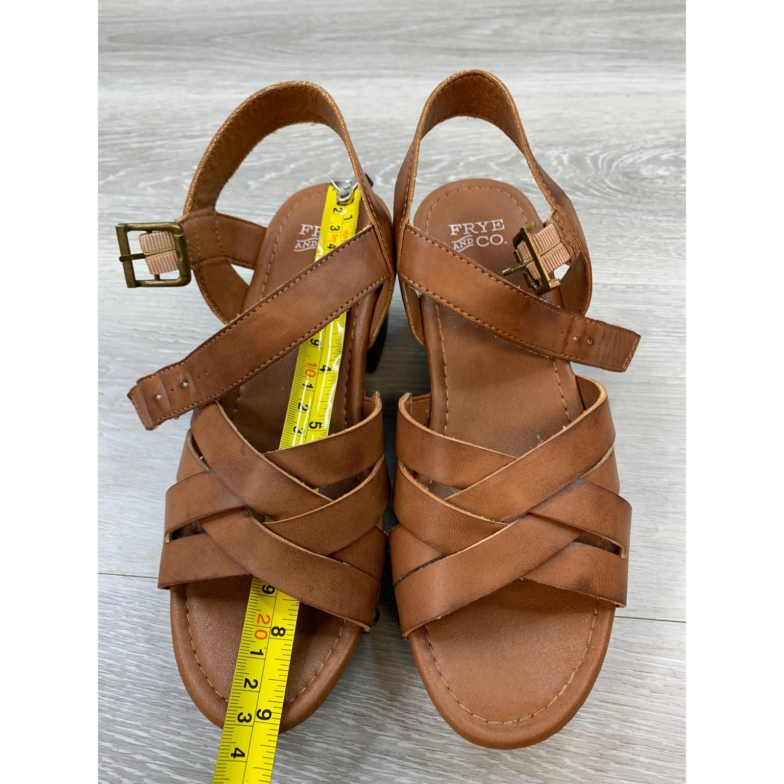 Frye and Co Vita Women’s Cognac Brown Strappy Platform Block Heel 6