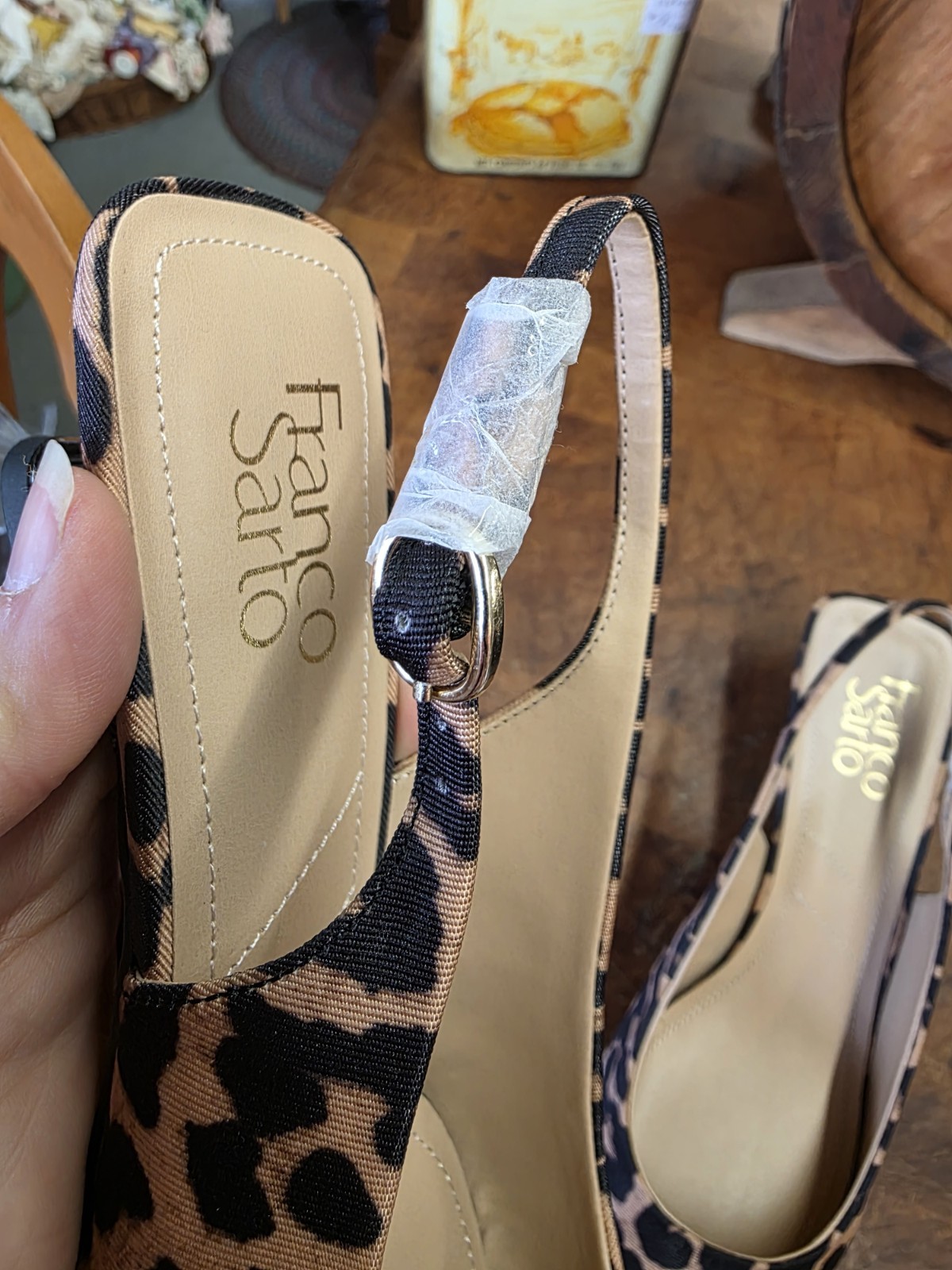 Franco Sarto leopard print slingback pumps Jaden pointed toe and kitten heel 8.5