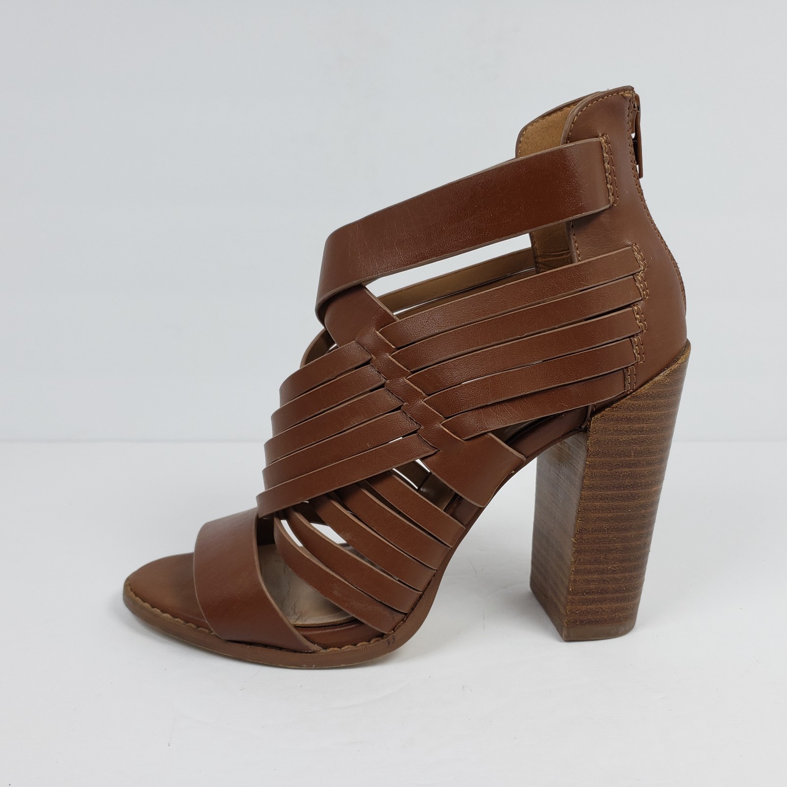 Aldo Womens Size 6 Brown Strappy Formal Party 4.25″ Heeled Peep Toe Heels Shoes
