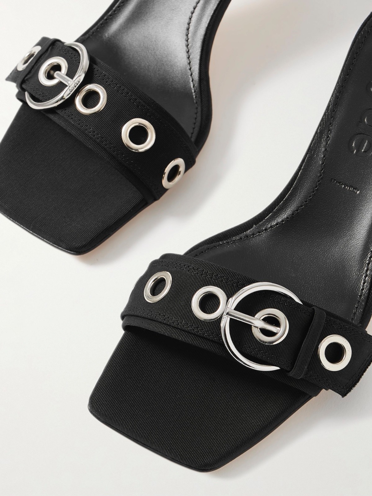 NEW $450 AEYDE «Ilvy» Eyelet Grosgrain Mules Heel Sandals – Black – EU 38 / US 7