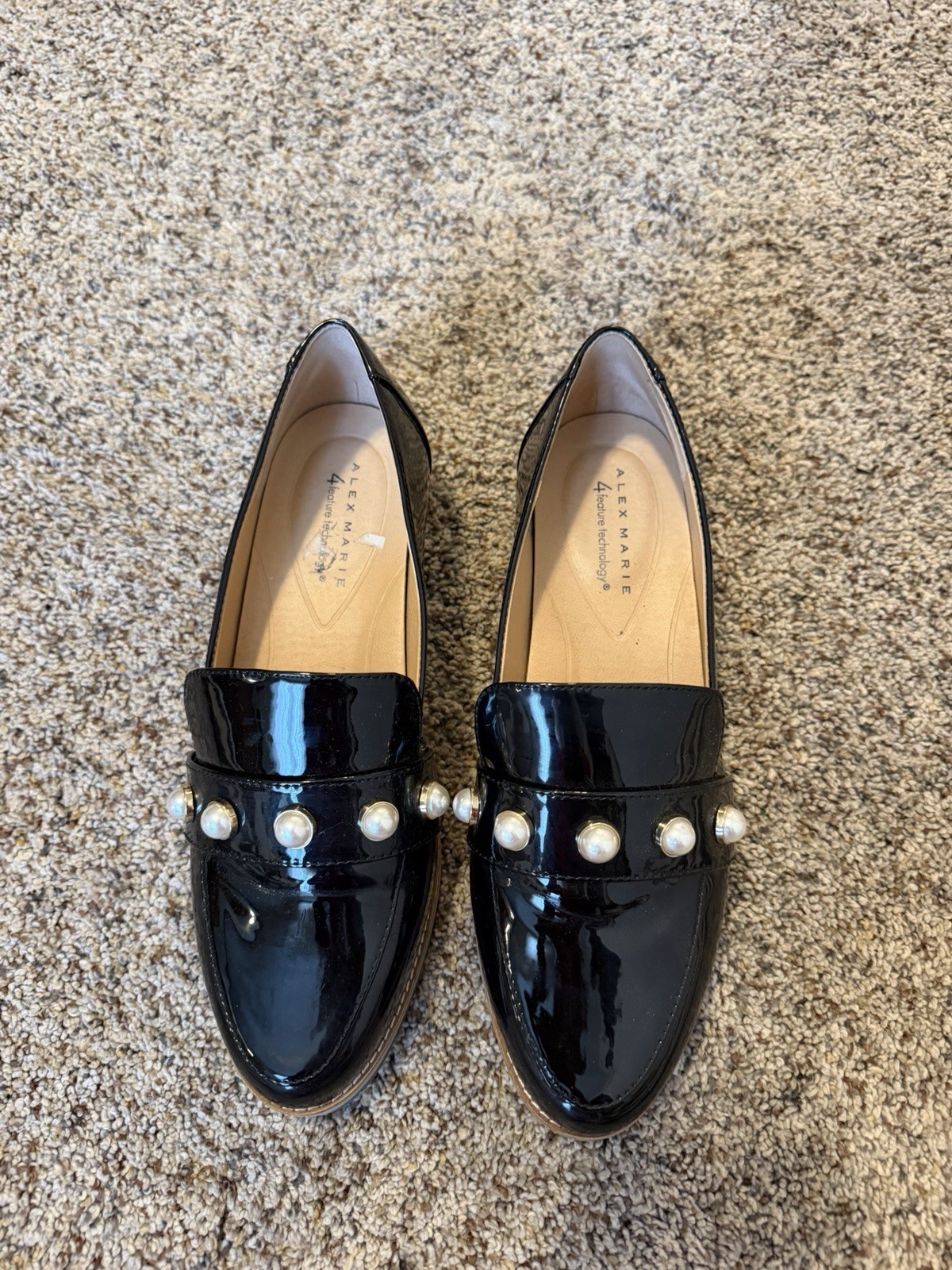 Alex Marie Women’s 4 Feature Tech Shoes Black Leather 9W Comfort Low Heels