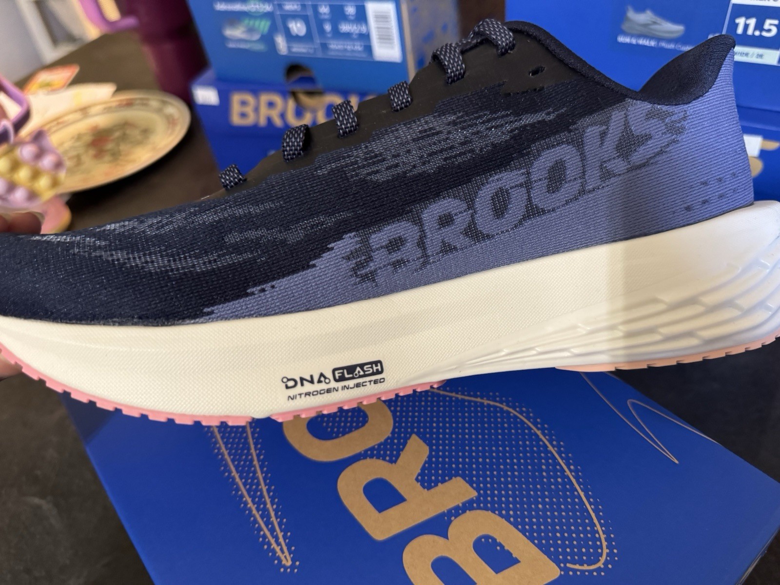 Brooks Launch 11 Women’s Peacoat/Blue/Peach Running Walking Mesh Sneaker 120439