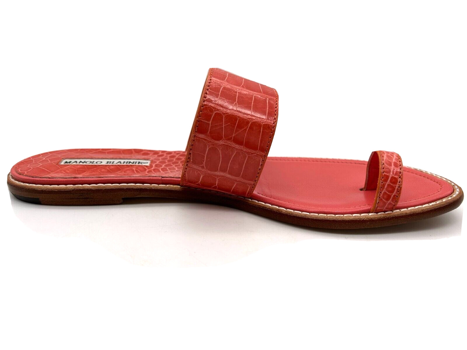 Manolo Blahnik Crocodile Leather Toe Loop Flat Thong Sandals Handmade Italy Rare