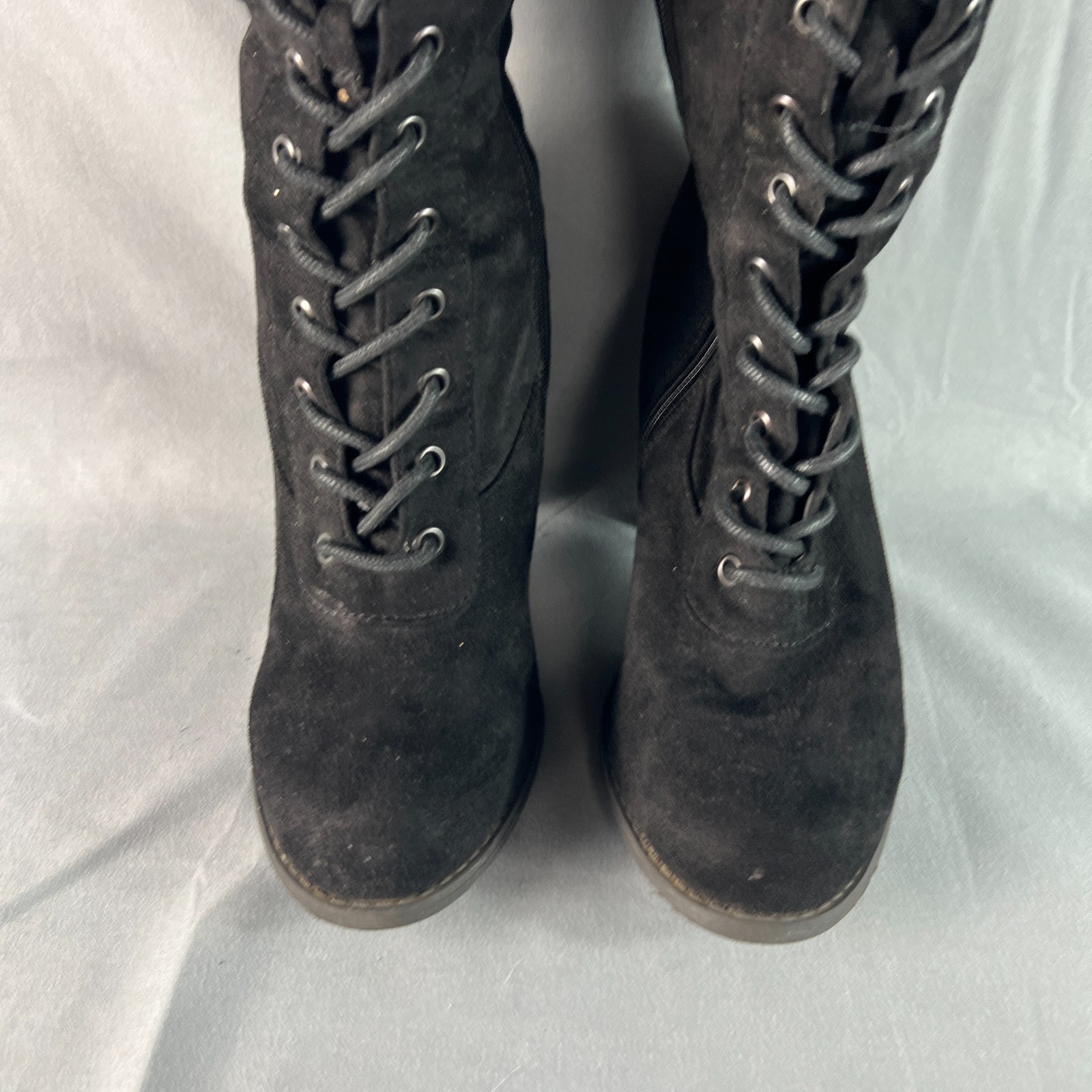Top Moda Riding Womens US 7 Black Suede Lace Up Side Zipper Over The Knee Boot