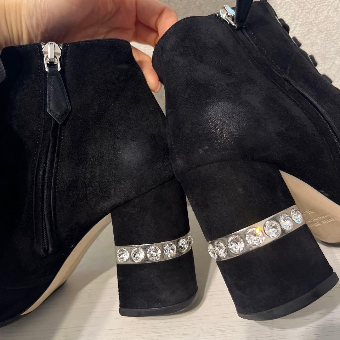 MIU MIU Short Boots Shoes Bijou EU 35.5 US 5.5 Suede Black Authentic