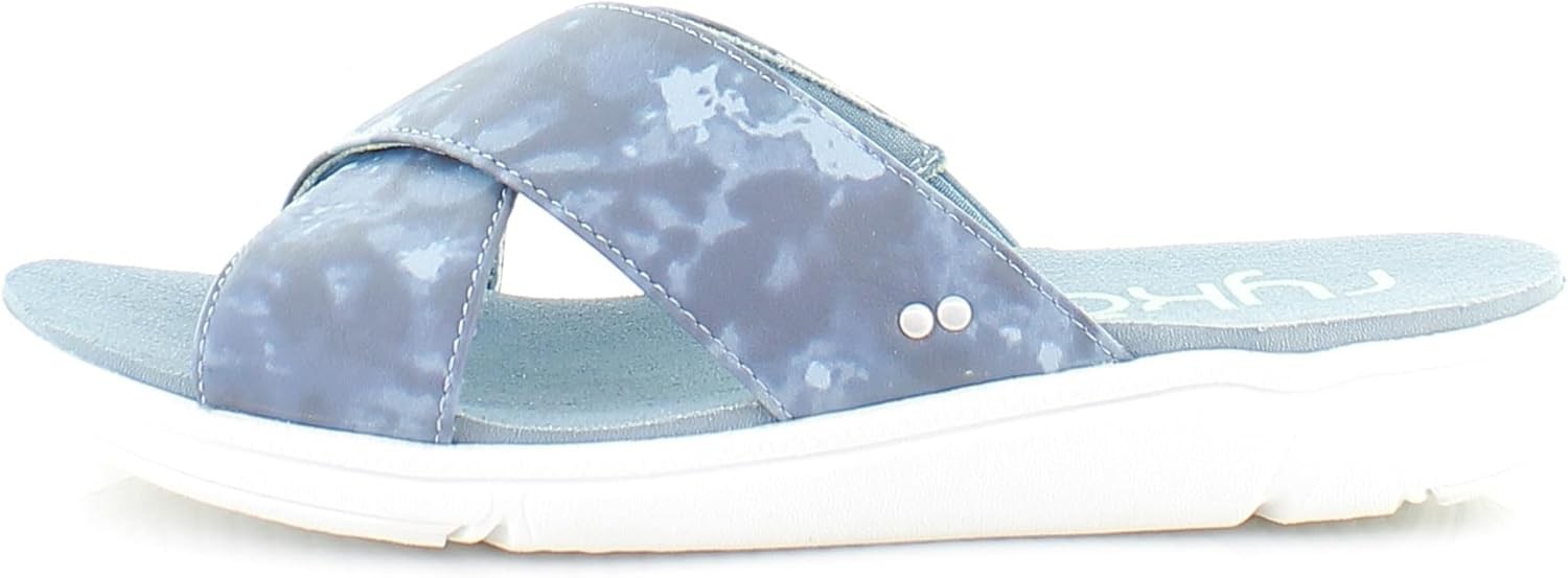 Ryka Womens Malin Flat Slip On Slide Sandals Blue 7.5 Medium (B,M)