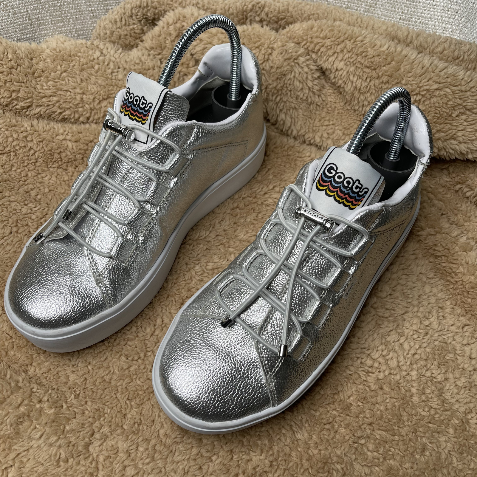 Goats Silver Metallic Platform Sneakers Women Size 4 Leather Upper