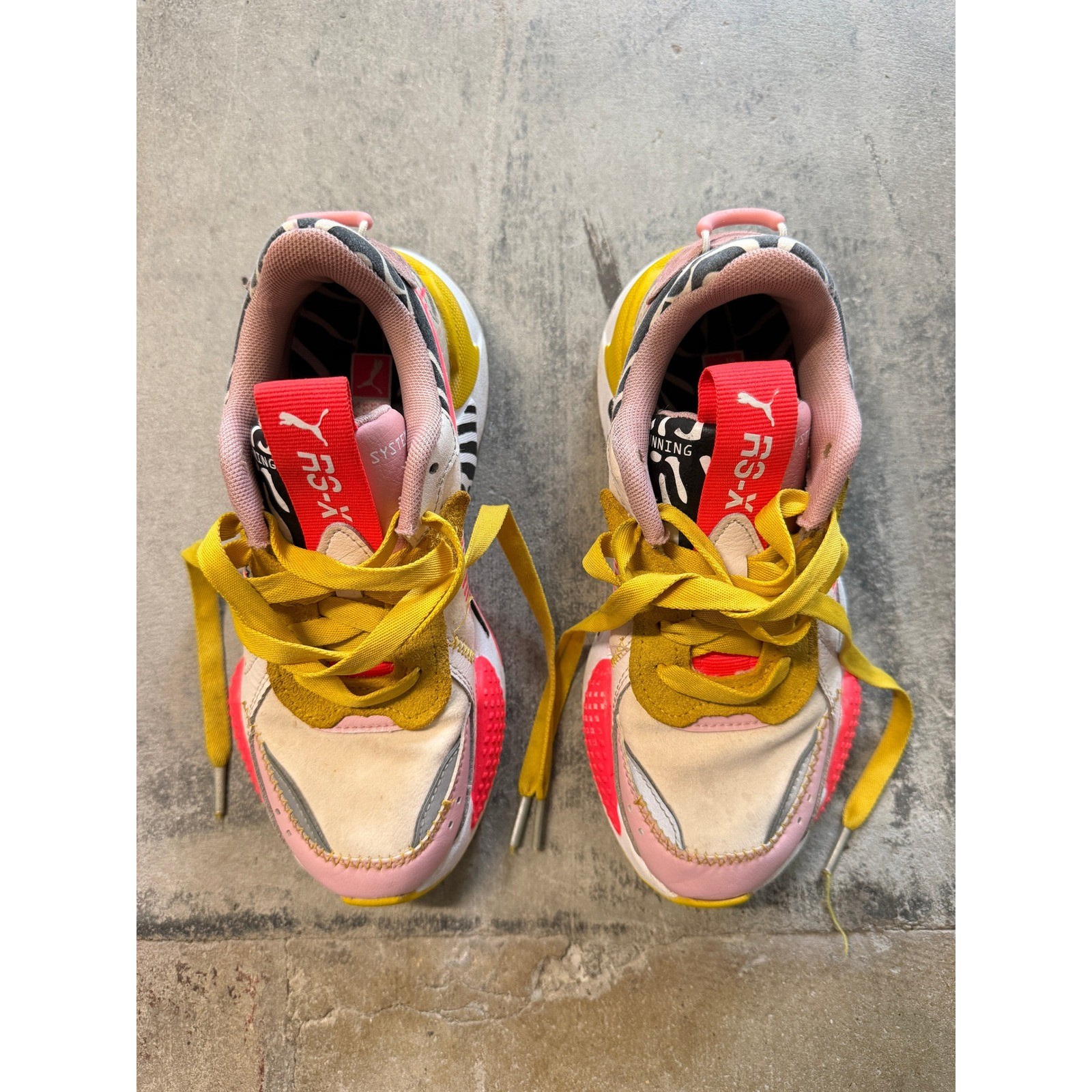 Puma RS-X Wildcats Womens Sneakers Pink Yellow Zebra Animal Print Size 5.5