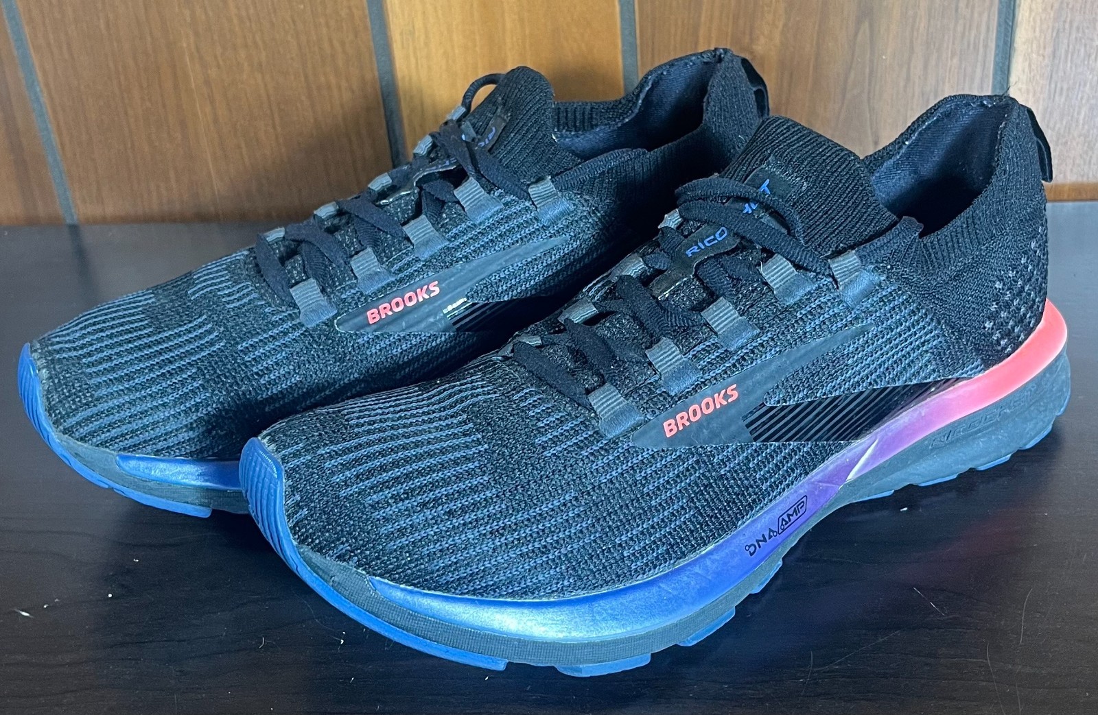 Size 7.5 – Brooks Ricochet 2 Black Blue Pink Grey Women’s Sneakers