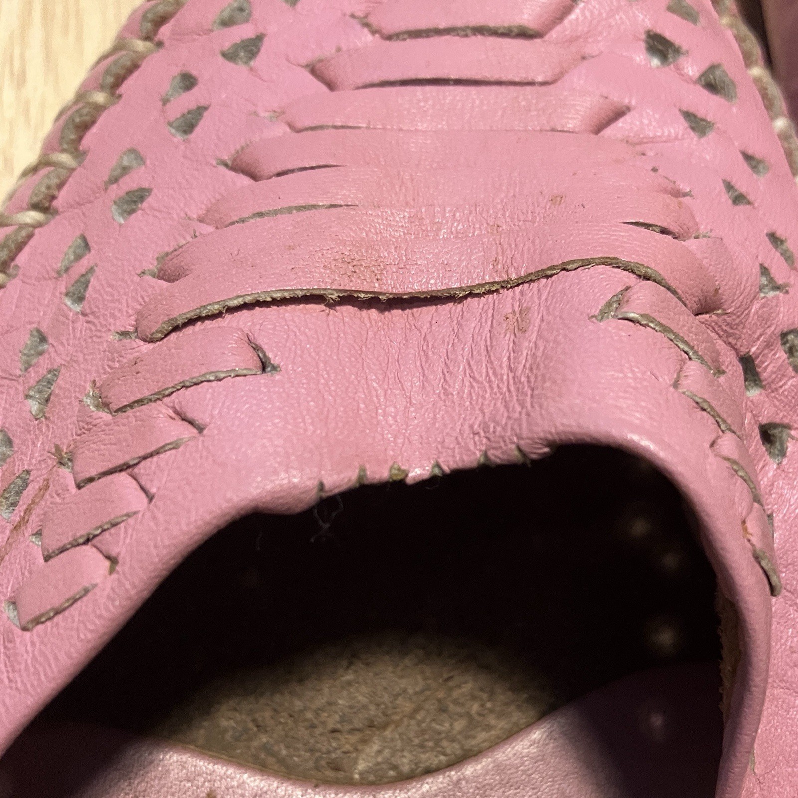 Vintage Pink Leather Huarache Moccasin Loafers