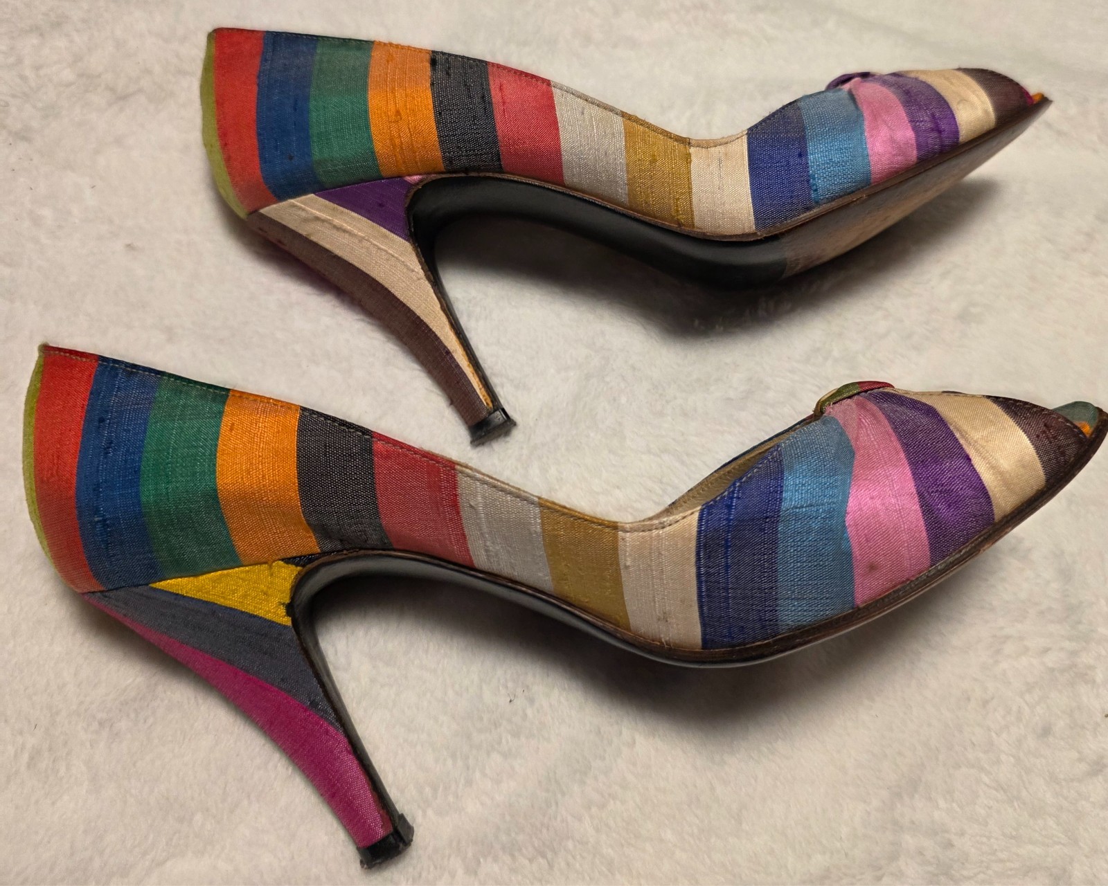 Stuart Weitzman Martinique Rainbow Stripe Peep Toe Pump