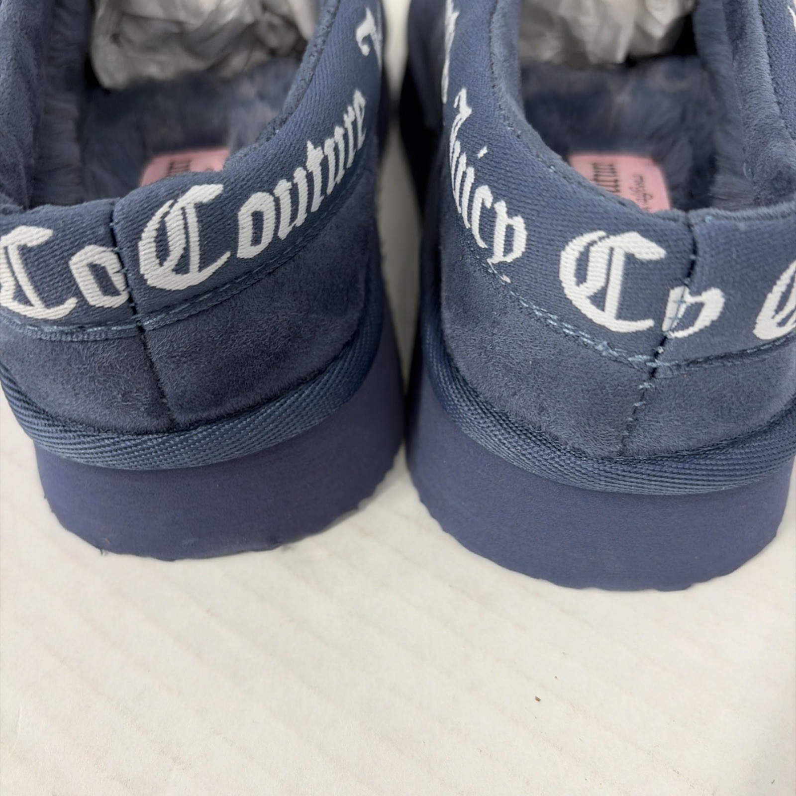 Juicy Couture JC-Oney Slippers Womens 9 EU 39/40 Blue Faux Fur New No Box