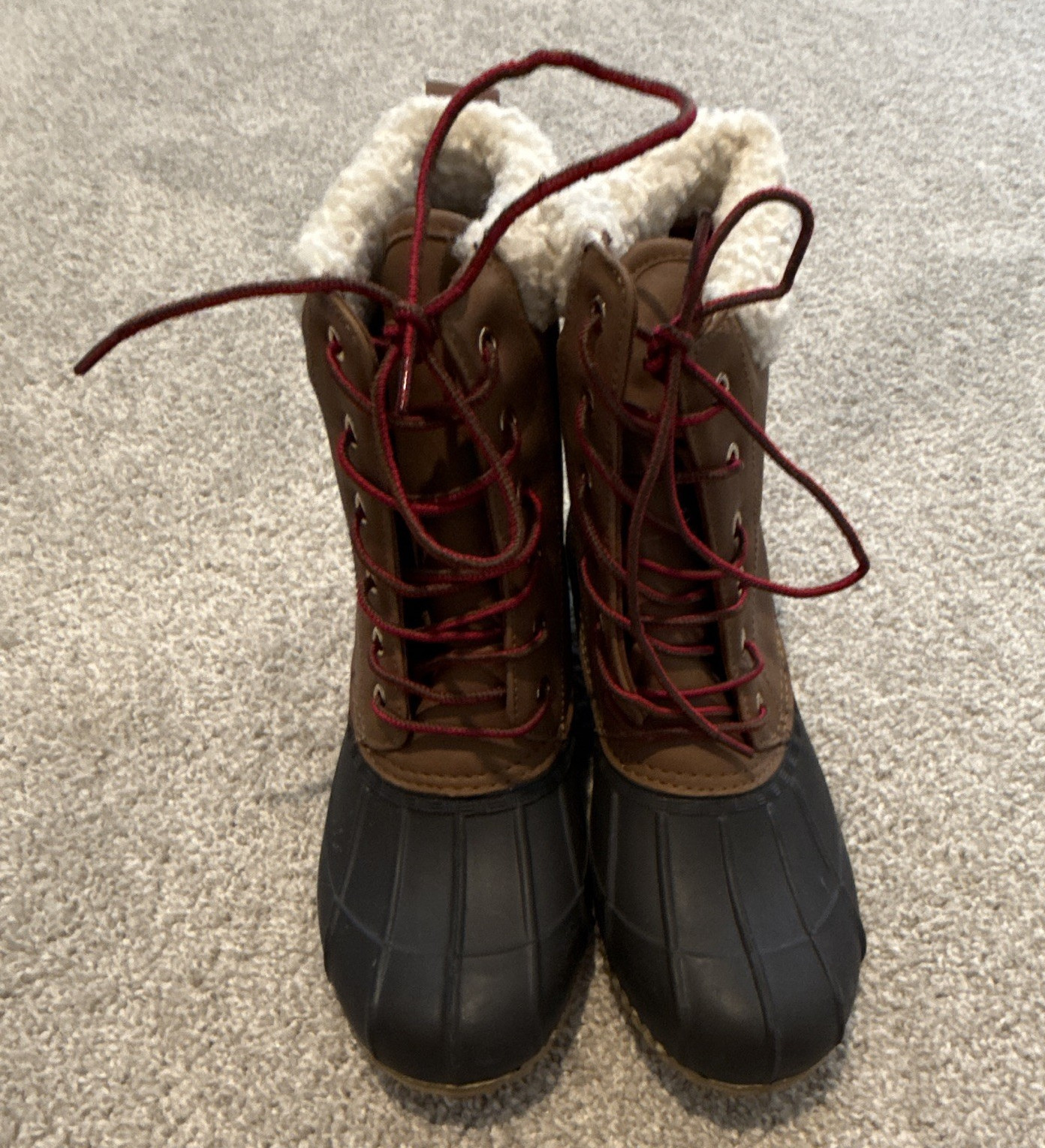 Tommy Hilfiger Women’s Brown/Black Duck Duck Boots Faux Fur Lined Lace-Up Sz 9