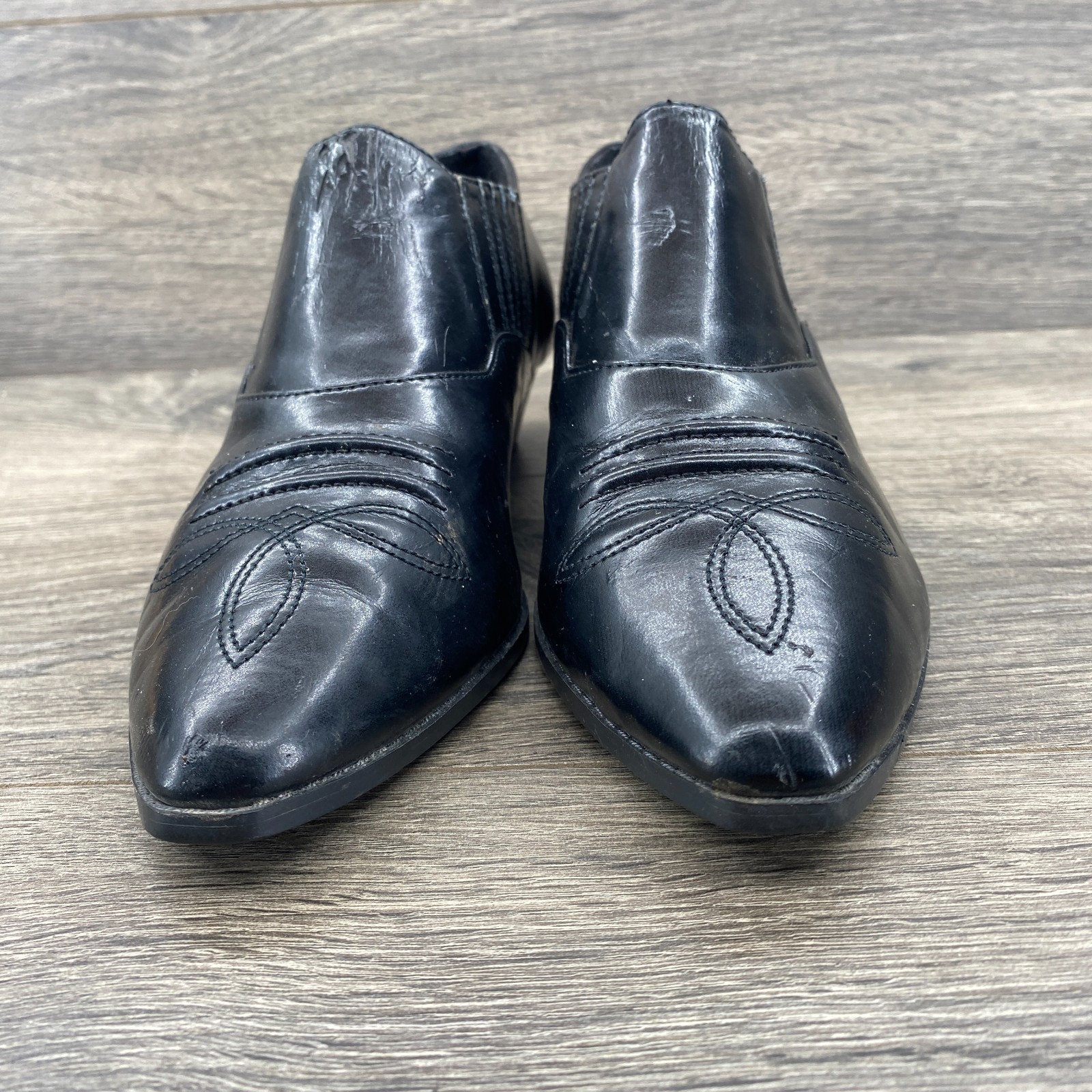 Sam & Libby Walton Western Pointed Toe Leather Booties Women’s Size 8 Black