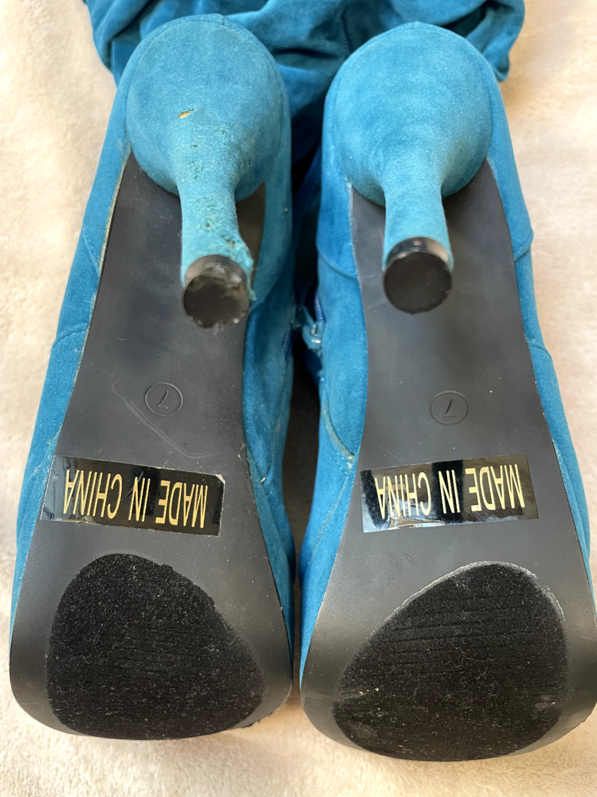 High Heels 18″ Knee-High 5.5″ Platform Stiletto Blue Faux Suede Zipper Sz7 Machi