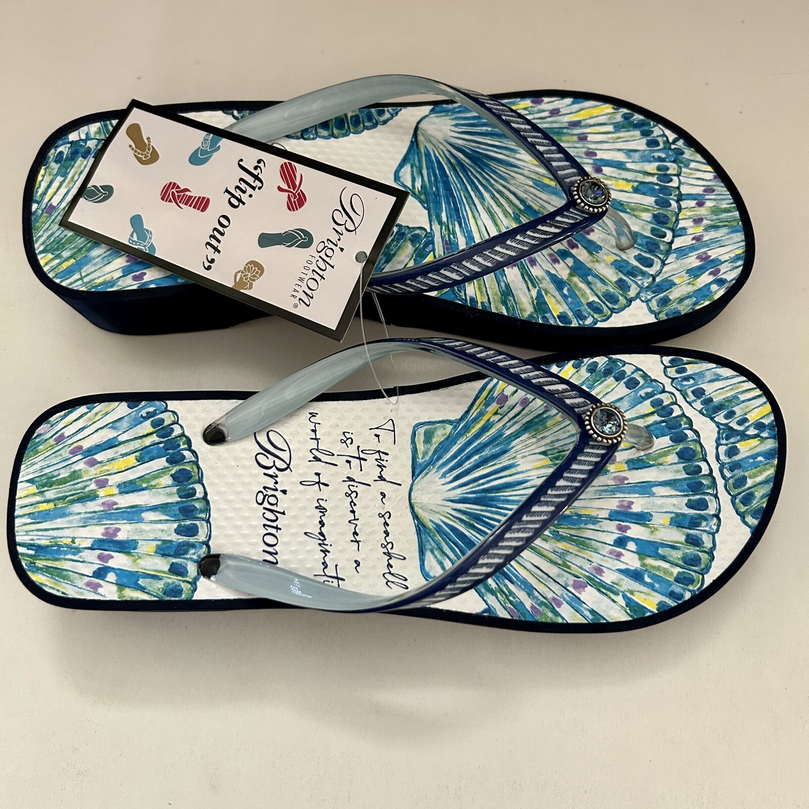 Brighton Flip Flops Blue Multi Surf Beach Summer Women’s Size 6 7 8 9 10 New