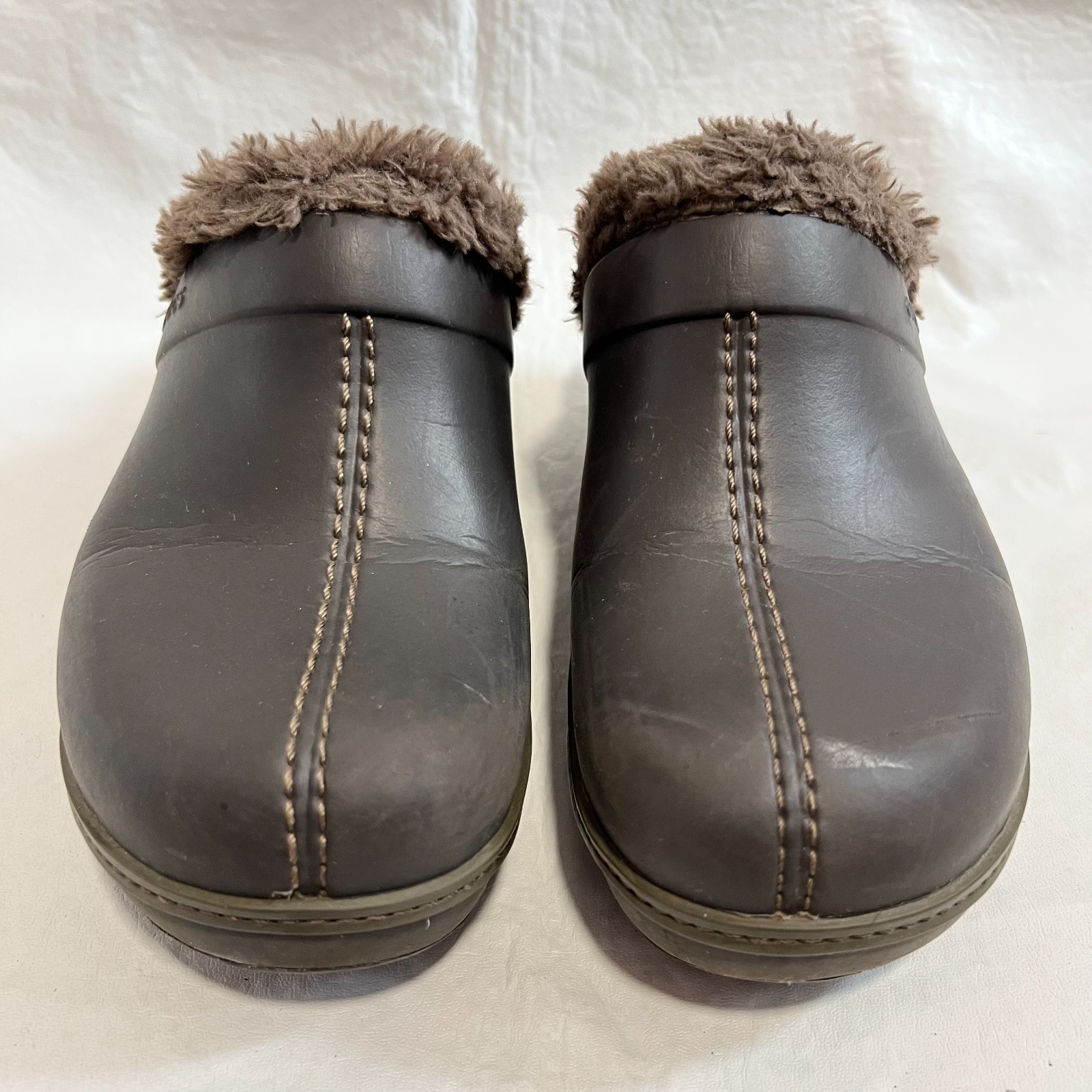 Crocs Cobbler Eva Lined Clog Mule womens 9 brown furry lining block high heel